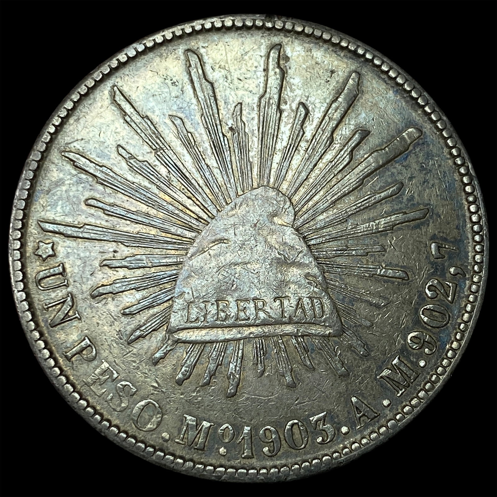 1903-Mo Mexico Silver Peso NEARLY UNCIRCULATED: 1903-Mo Mexico Silver Peso NEARLY UNCIRCULATED