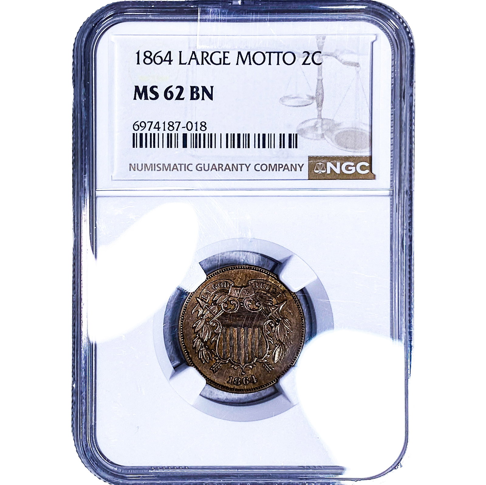 1864 Two Cent Piece NGC MS62 BN Large Motto: 1864 Two Cent Piece NGC MS62 BN Large Motto