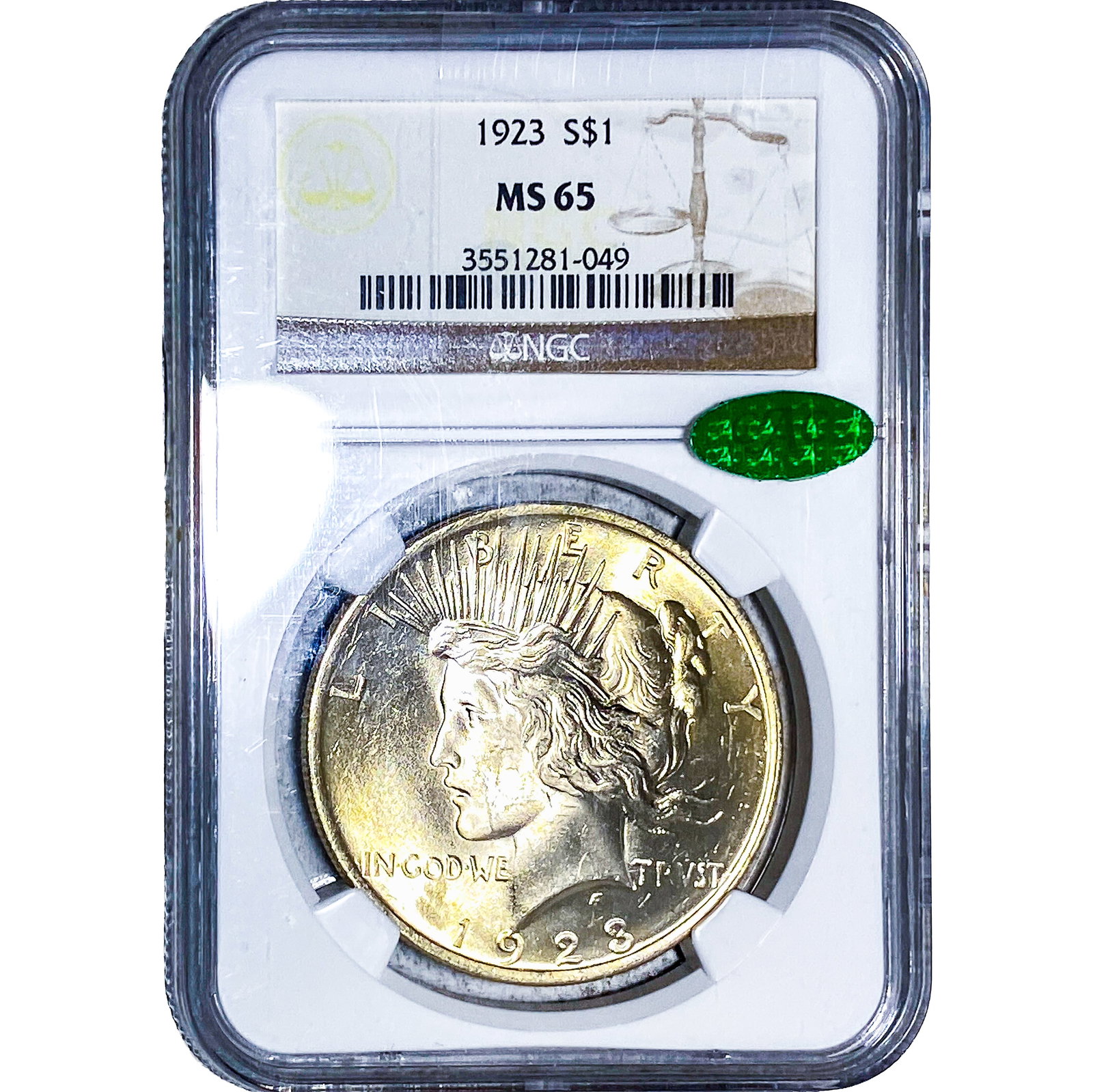 1923 CAC Silver Peace Dollar NGC MS65: 1923 CAC Silver Peace Dollar NGC MS65