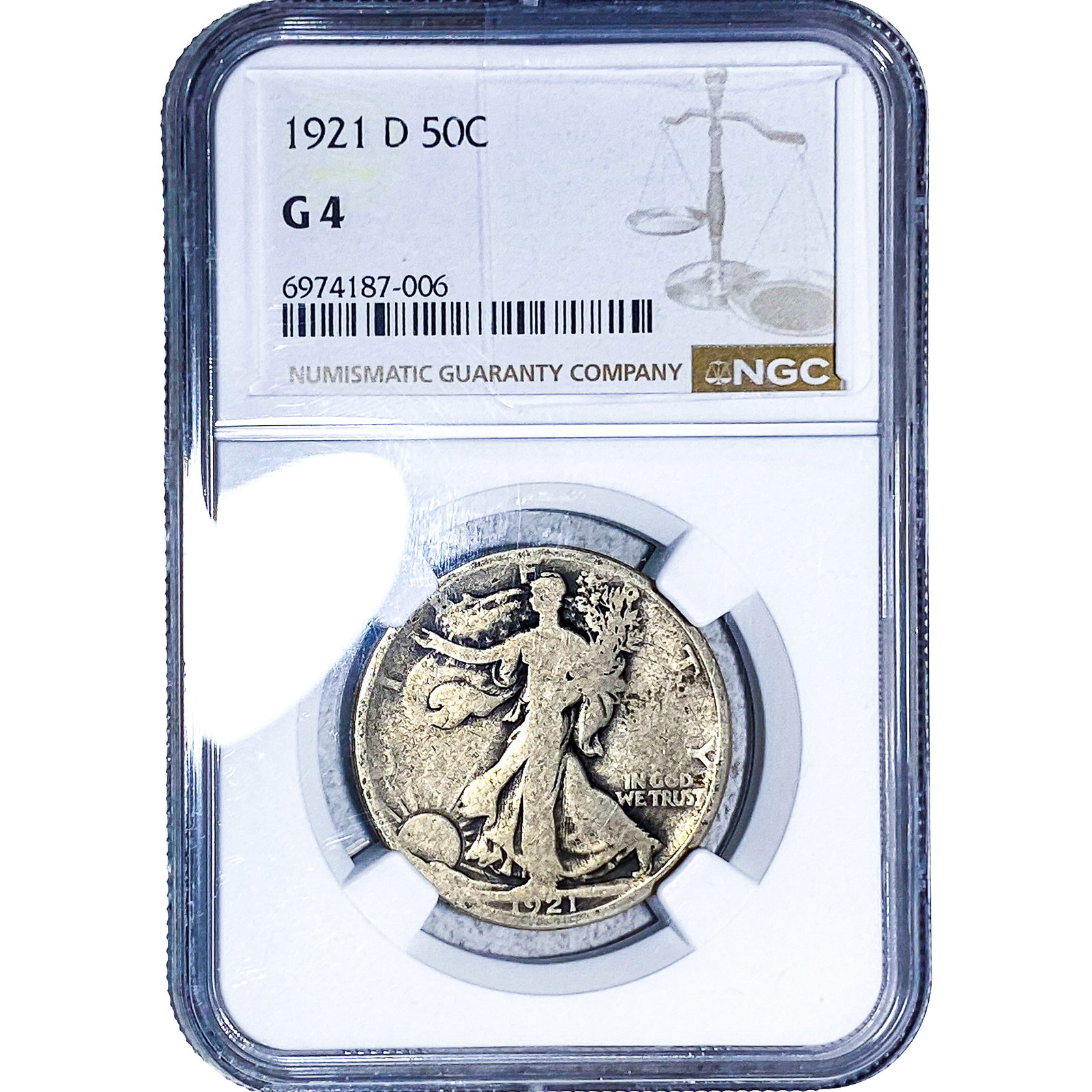 1921-D Walking Liberty Half Dollar NGC G4: 1921-D Walking Liberty Half Dollar NGC G4