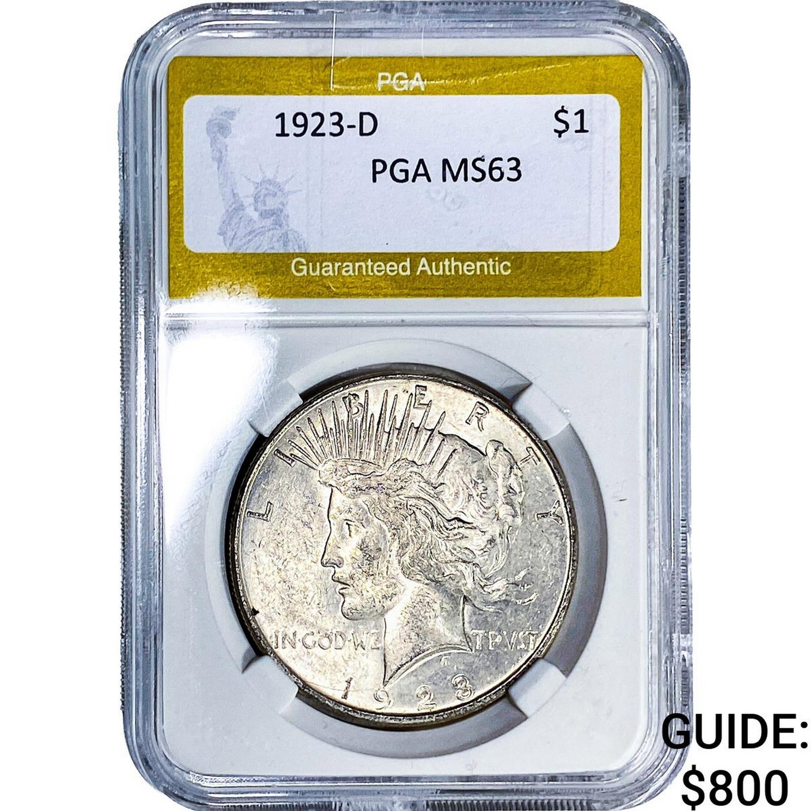 1923-D Silver Peace Dollar PGA MS63: 1923-D Silver Peace Dollar PGA MS63