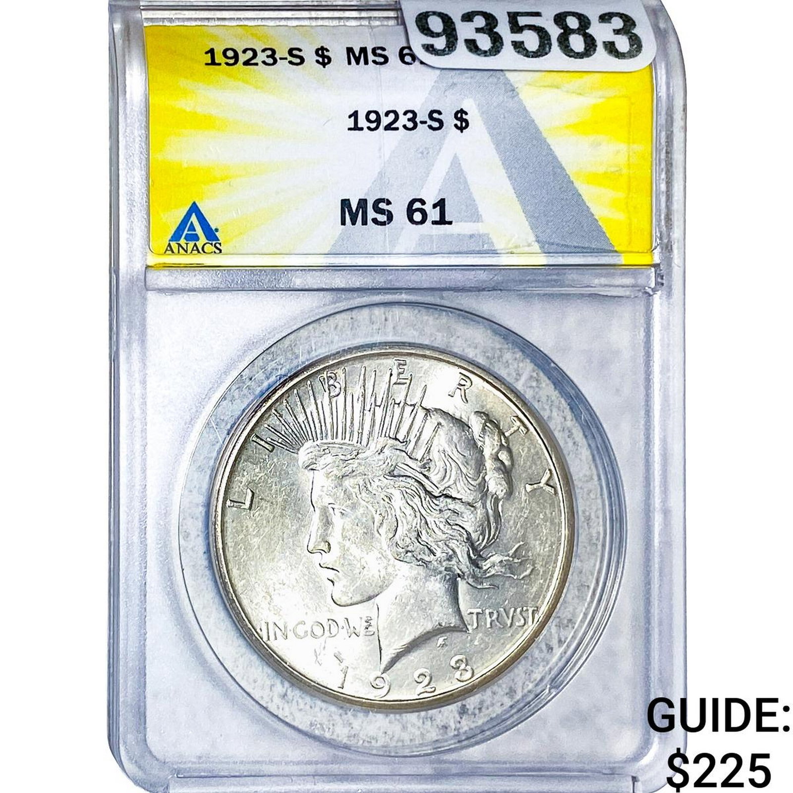 1923-S Silver Peace Dollar ANACS MS61: 1923-S Silver Peace Dollar ANACS MS61
