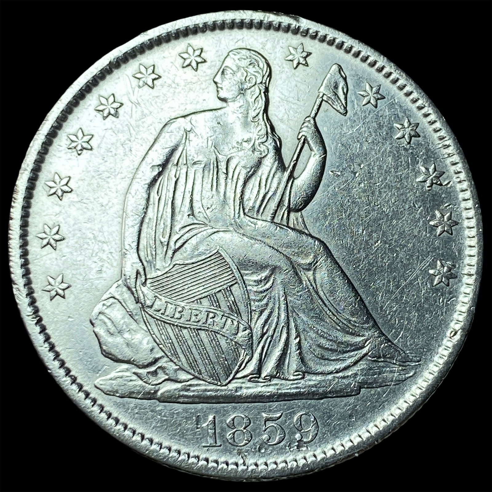 1859-O Silver Half Dollar CLOSELY UNCIRCULATED: 1859-O Silver Half Dollar CLOSELY UNCIRCULATED