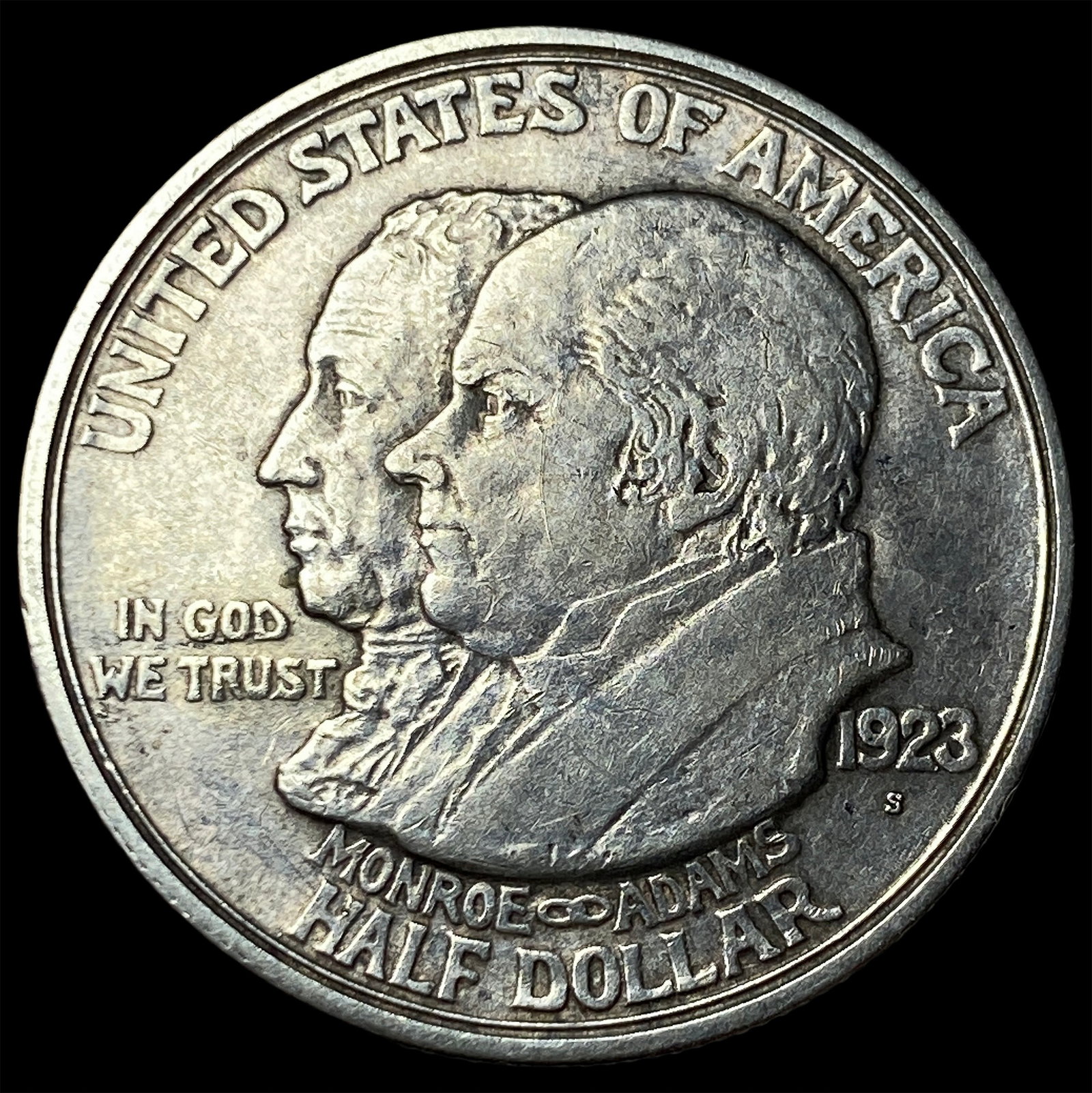 1923-S Silver Monroe Doctrine Centennial Half Dollar NEARLY UNCIRCULATED: 1923-S Silver Monroe Doctrine Centennial Half Dollar NEARLY UNCIRCULATED