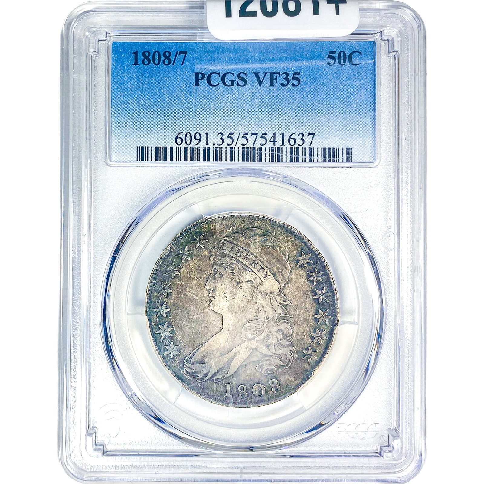 1808/7 Capped Bust Half Dollar PCGS VF35: 1808/7 Capped Bust Half Dollar PCGS VF35
