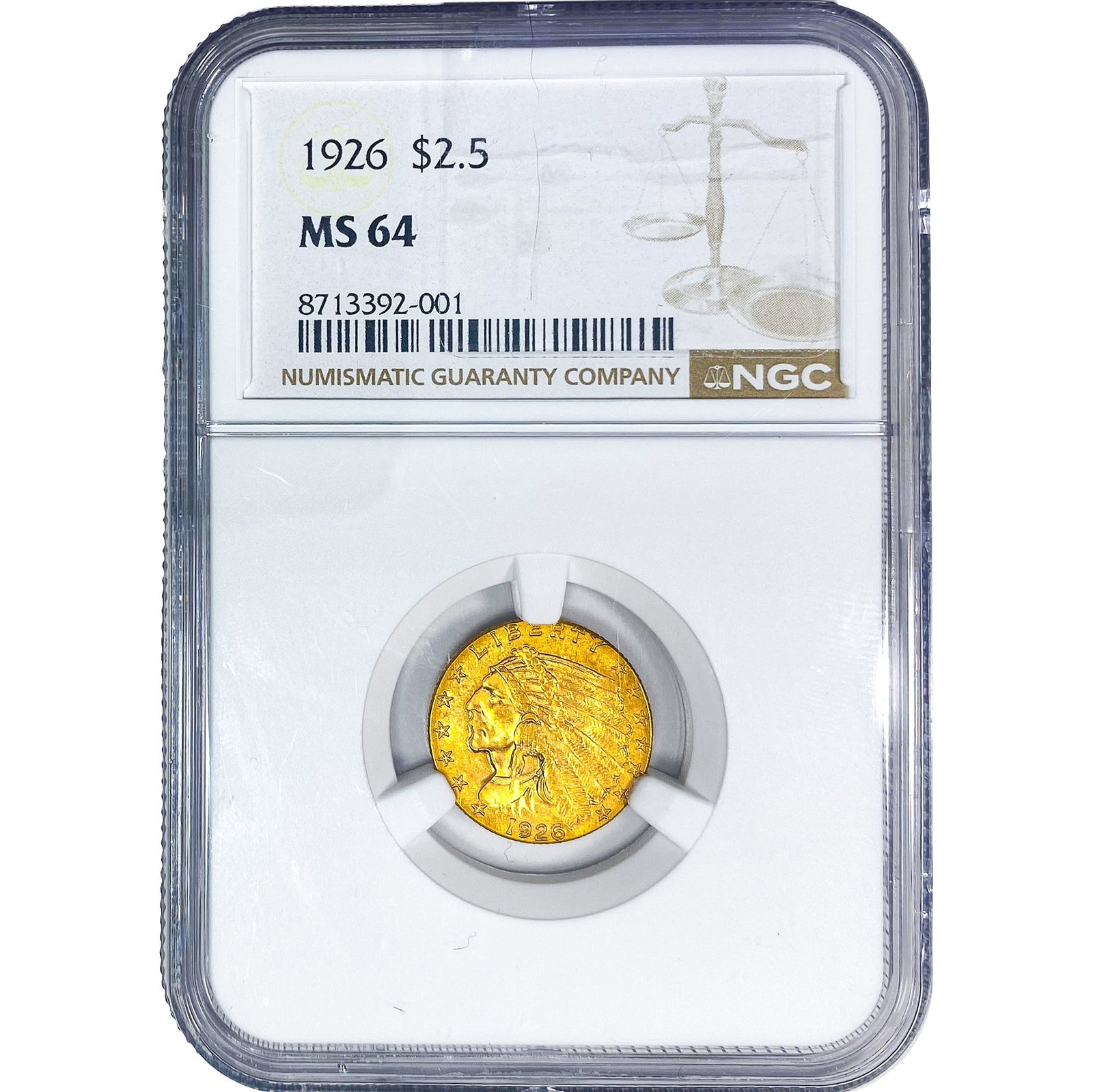 1926 $2.50 Gold Quarter Eagle NGC MS64: 1926 $2.50 Gold Quarter Eagle NGC MS64