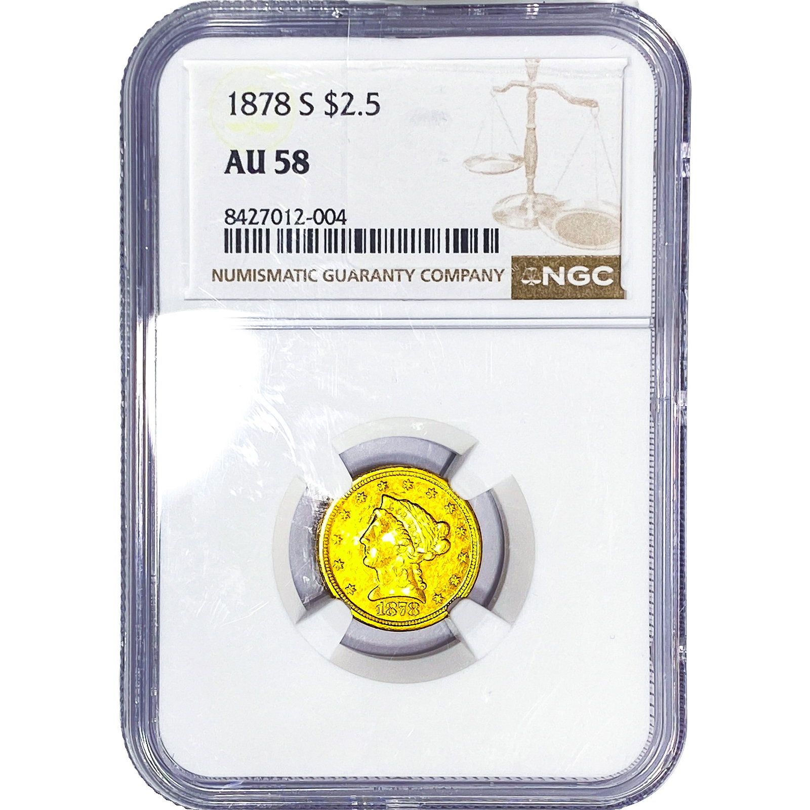 1878-S $2.50 Gold Quarter Eagle NGC AU58: 1878-S $2.50 Gold Quarter Eagle NGC AU58