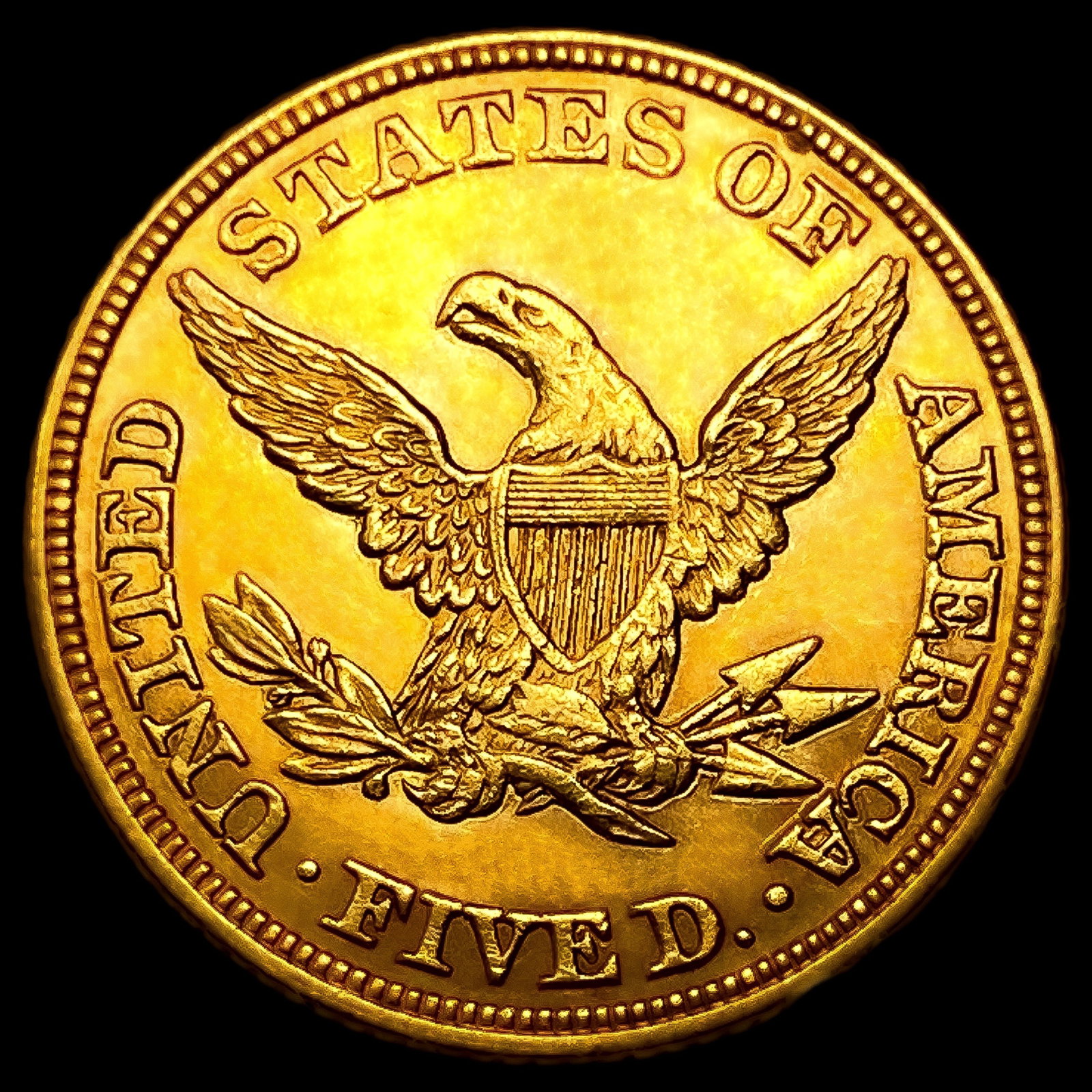 1858 $5 Gold Half Eagle UNCIRCULATED + - 2