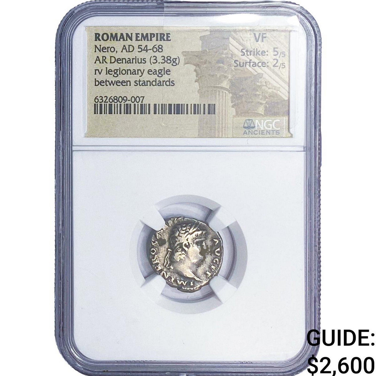 Roman Nero AD 54-68 Silver Denarius NGC VF: Roman Nero AD 54-68 Silver Denarius NGC VF