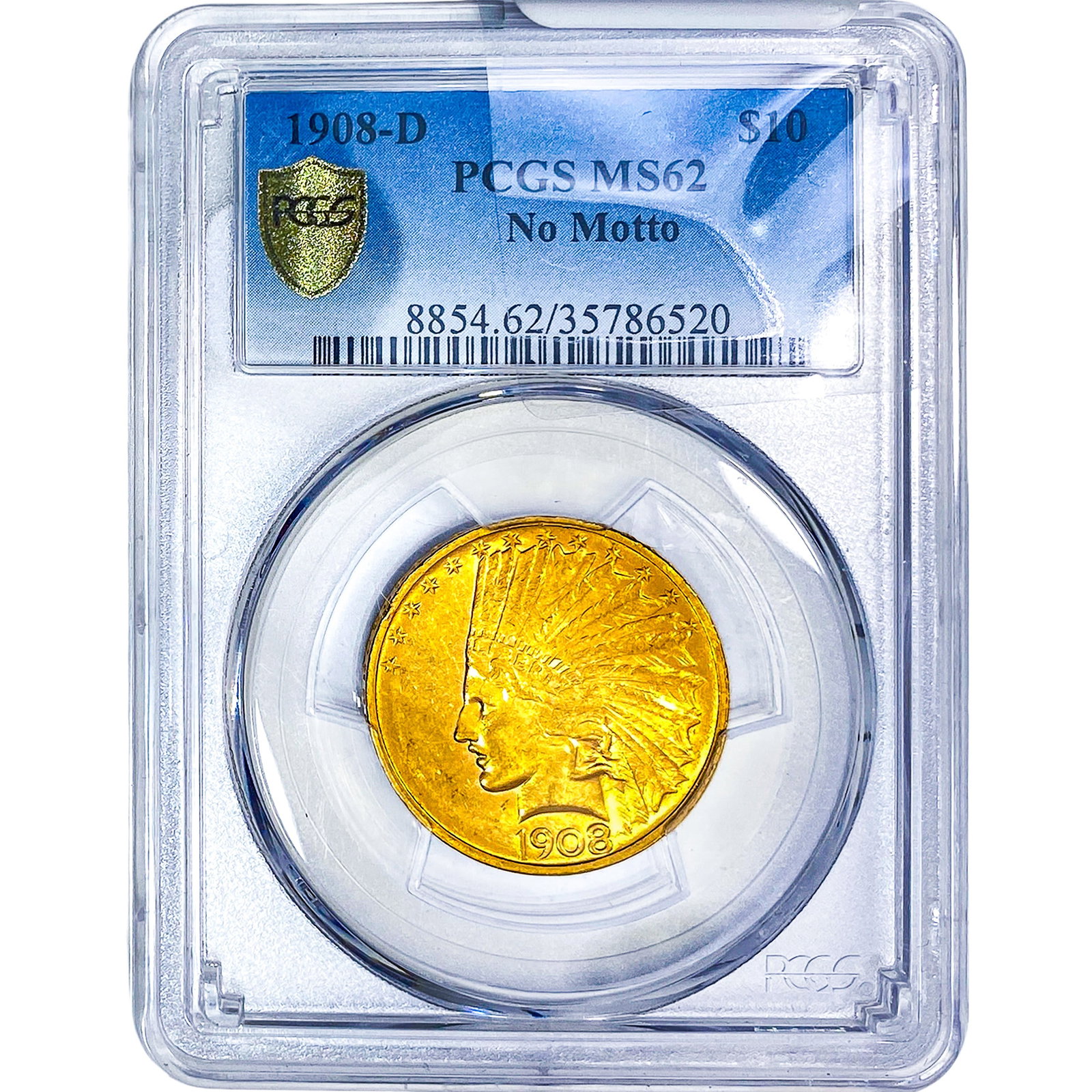 1908-D $10 Gold Eagle PCGS MS62: 1908-D $10 Gold Eagle PCGS MS62
