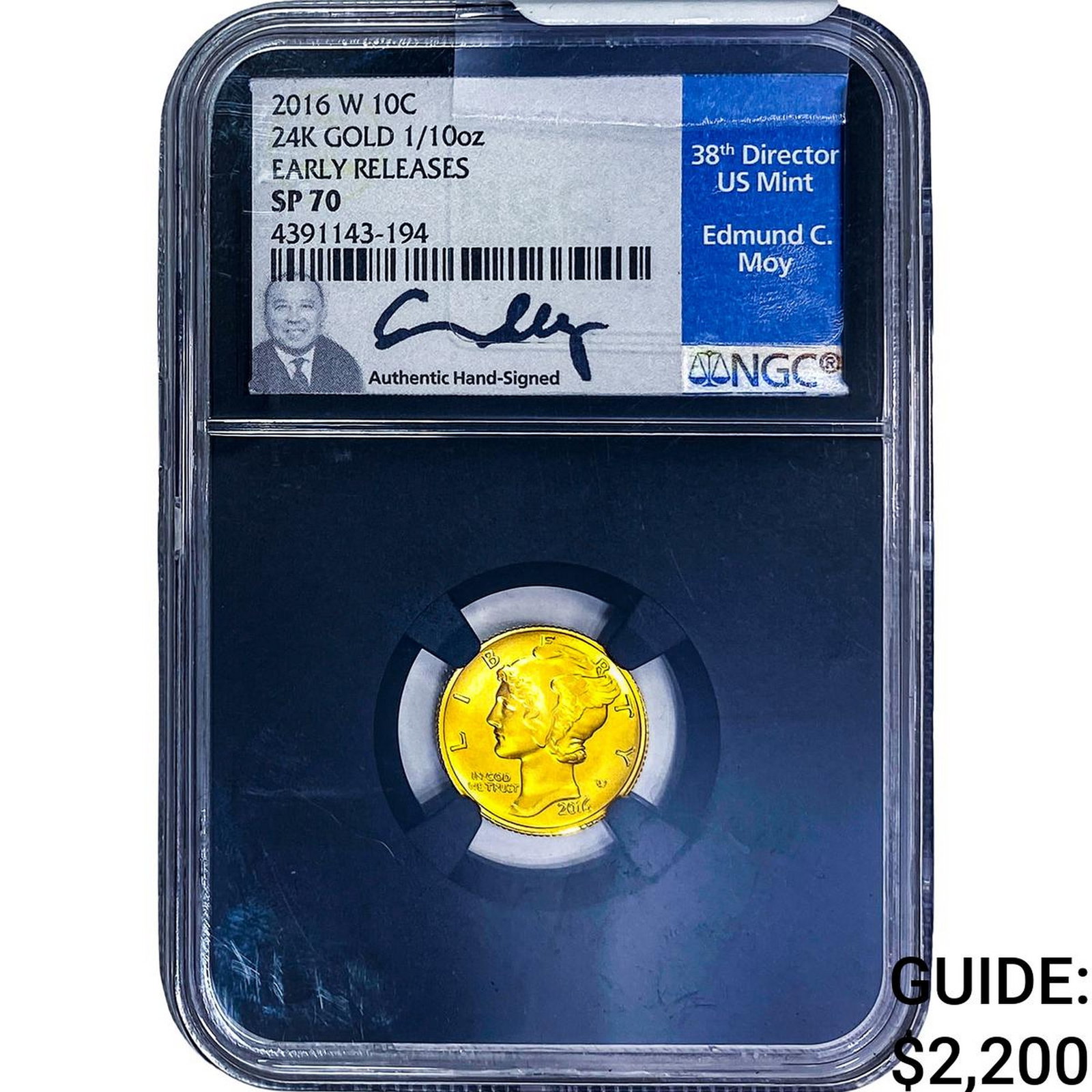 2016-W Gold 10C Merc PCGS SP70: 2016-W Gold 10C Merc PCGS SP70