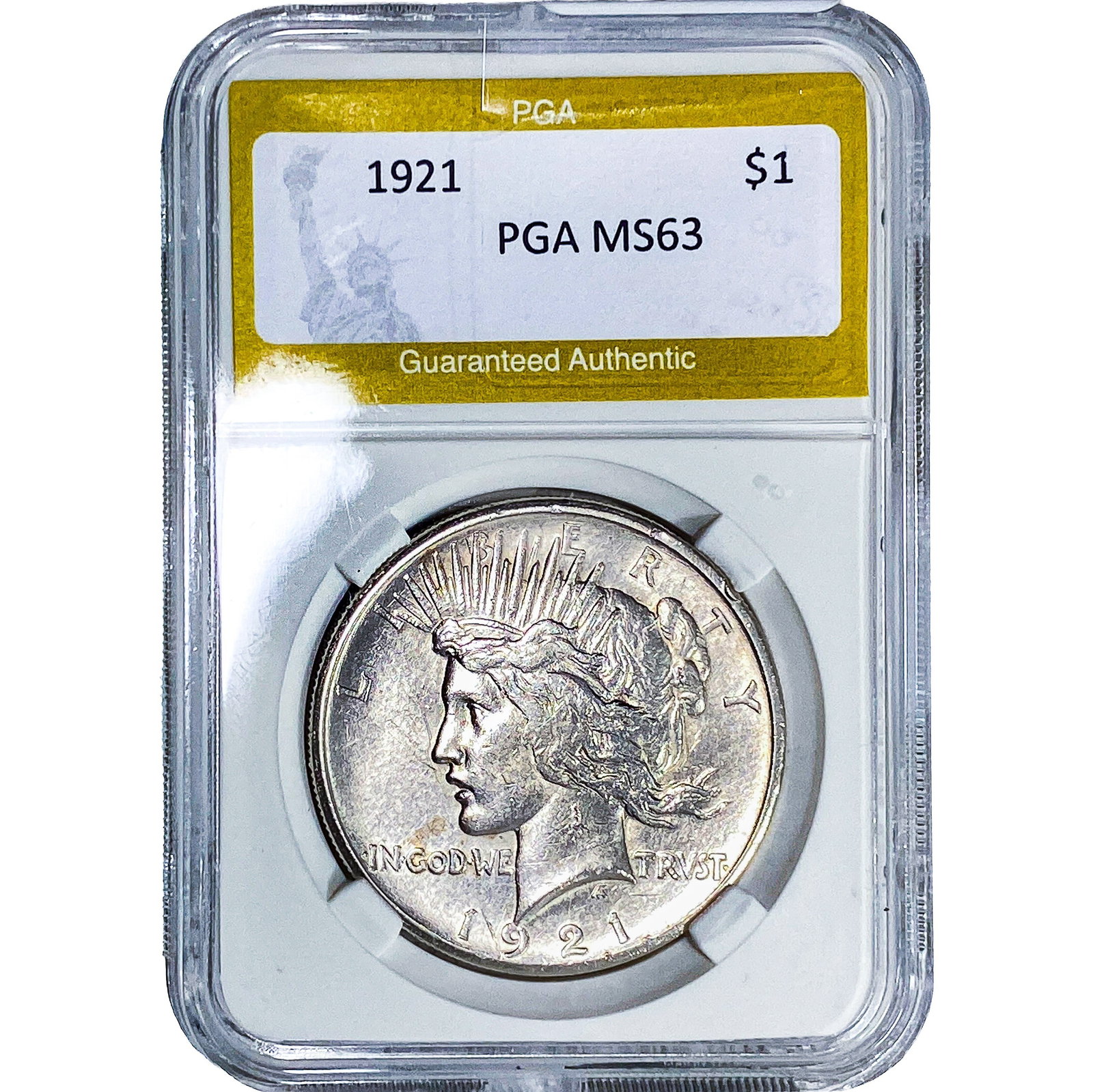 1921 Silver Peace Dollar PGA MS63: 1921 Silver Peace Dollar PGA MS63