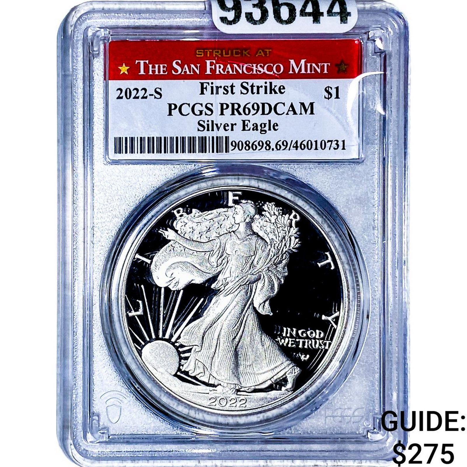 2022-S Silver Eagle PCGS PR69 DCAM: 2022-S Silver Eagle PCGS PR69 DCAM