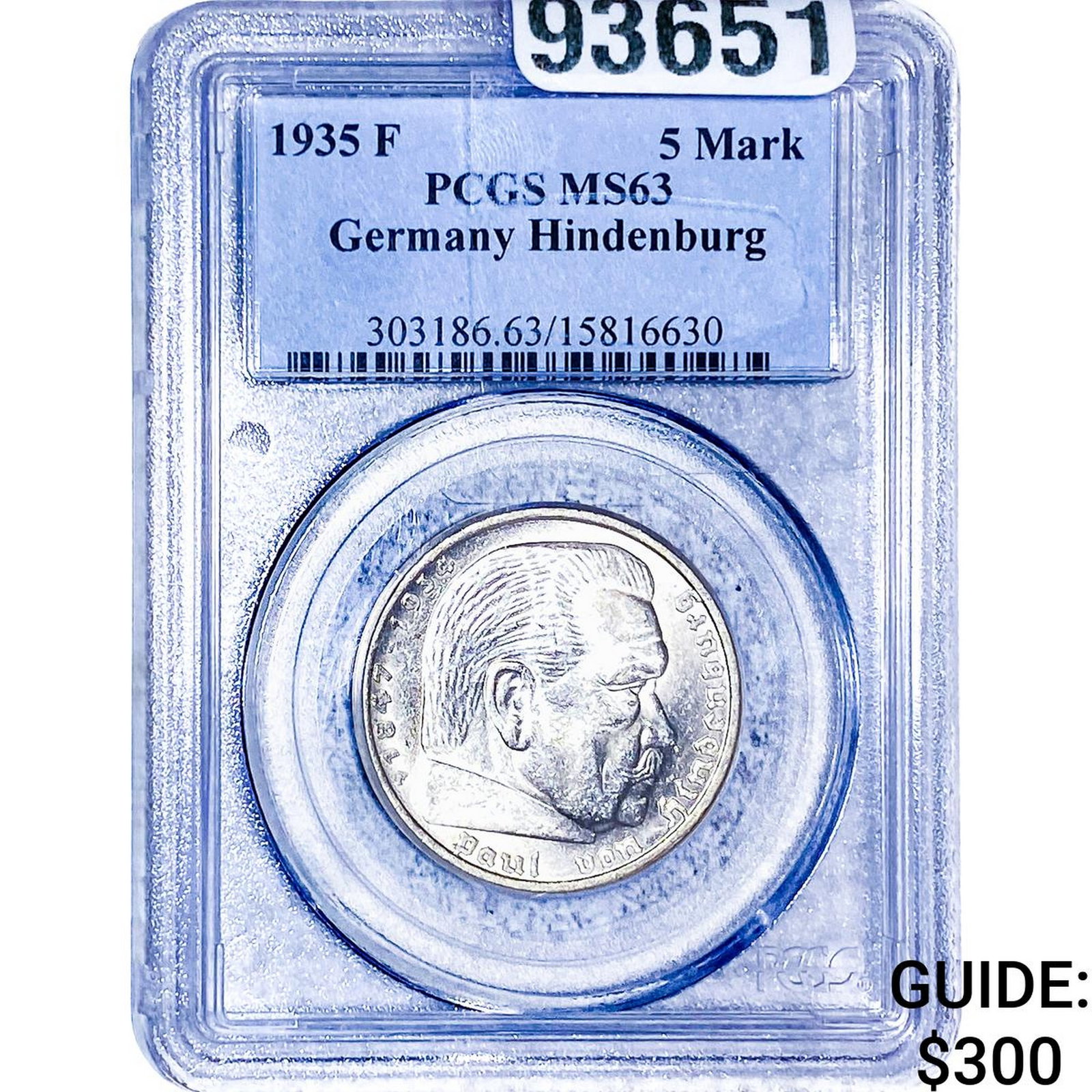 1935F Germany Hindenburg Silver 5 Mark PCGS MS63 (1 of 2)