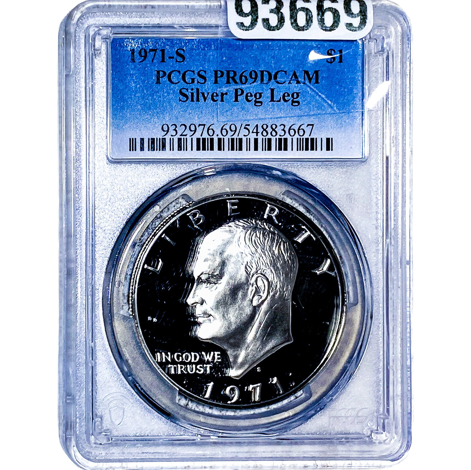 1971-S Eisenhower Dollar PCGS PR69 Silver Peg Leg DCAM (1 of 2)