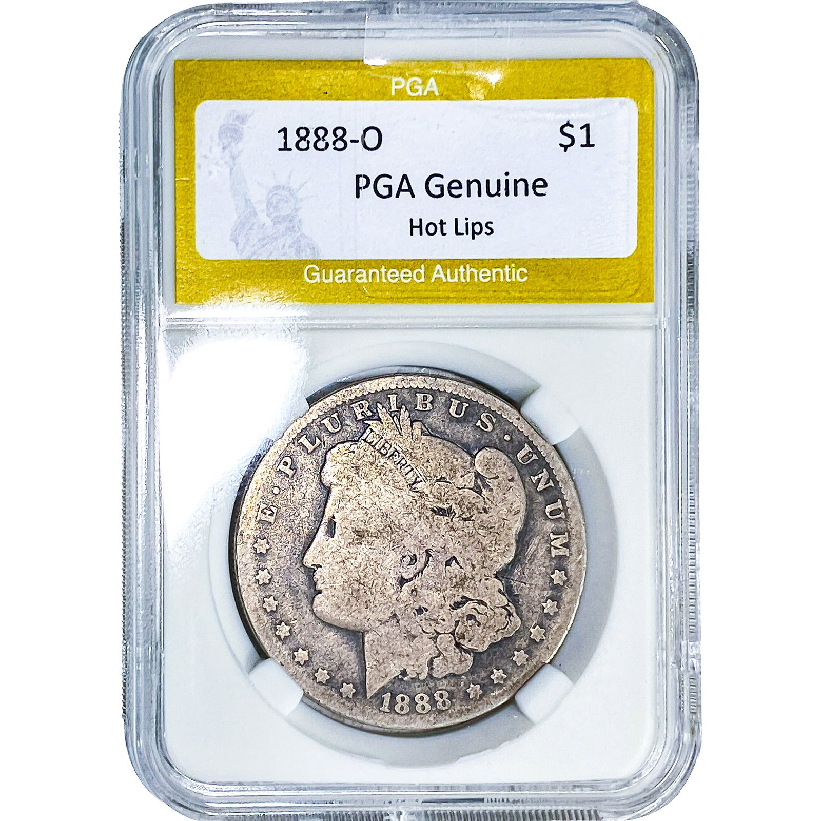 1888-O Morgan Silver Dollar PGA Genuine Hot Lips: 1888-O Morgan Silver Dollar PGA Genuine Hot Lips