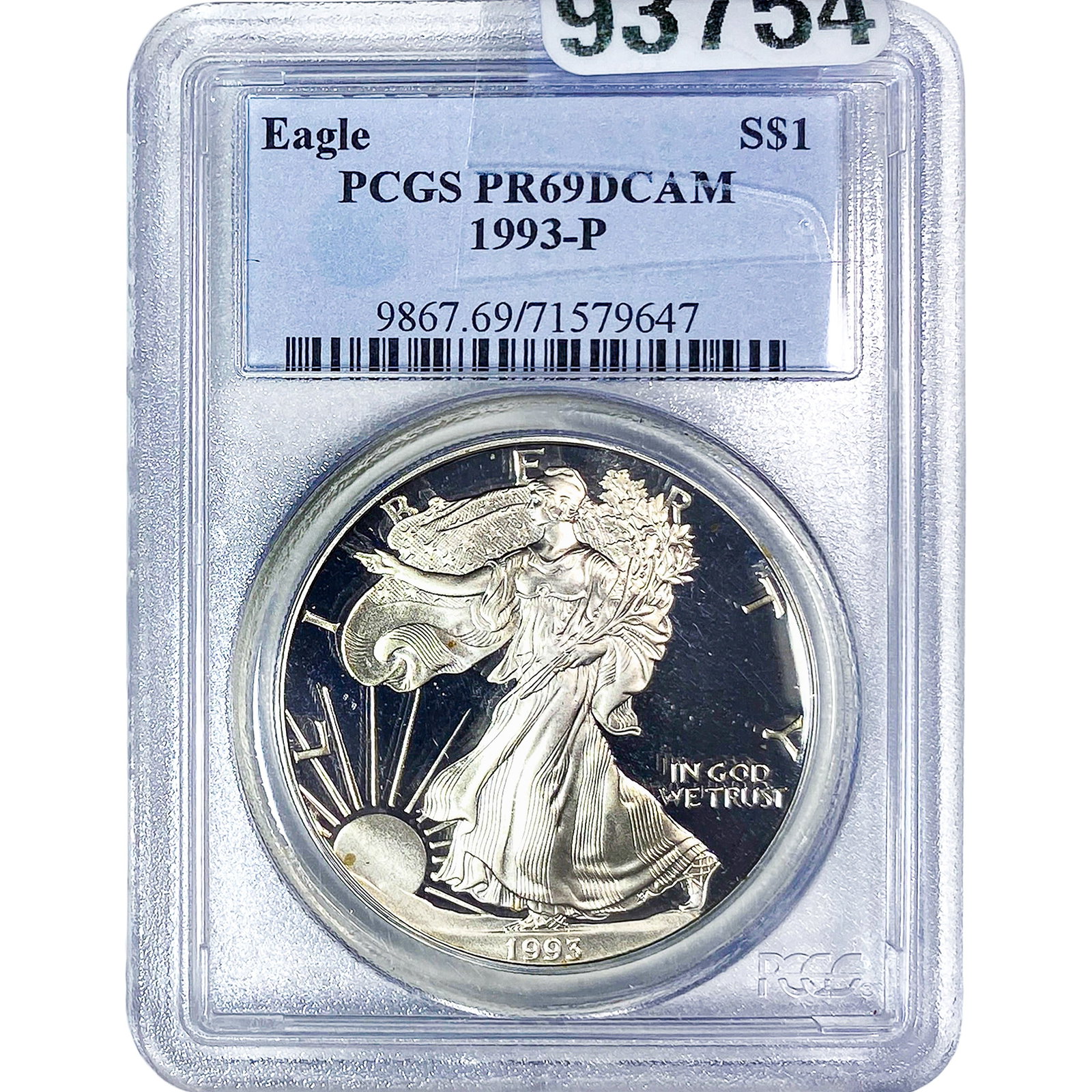 1993-P Silver Eagle PCGS PR69 DCAM 30th Anniv.: 1993-P Silver Eagle PCGS PR69 DCAM 30th Anniv.