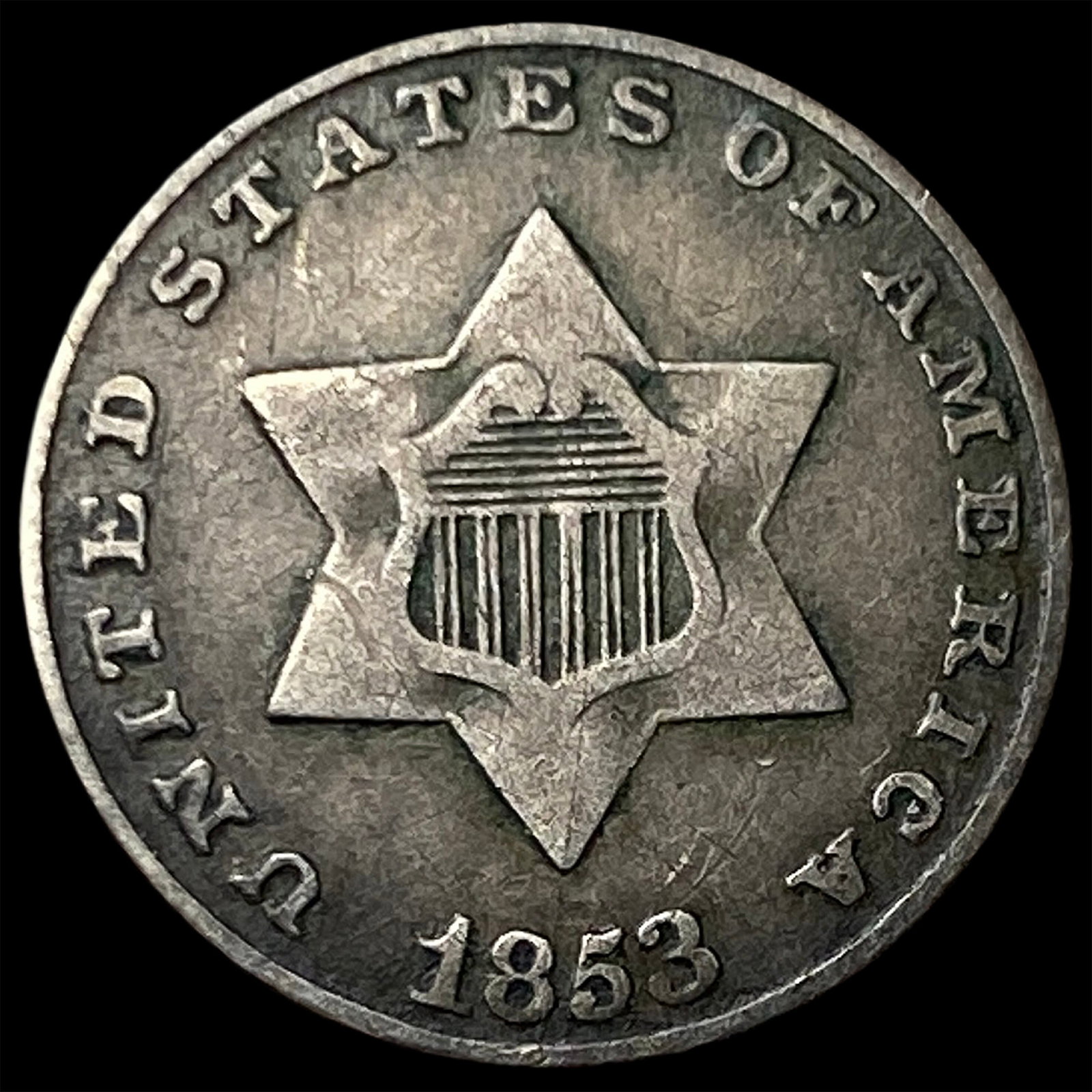 1853 Silver Three-Cent Piece NEARLY UNCIRCULATED (1 of 2)