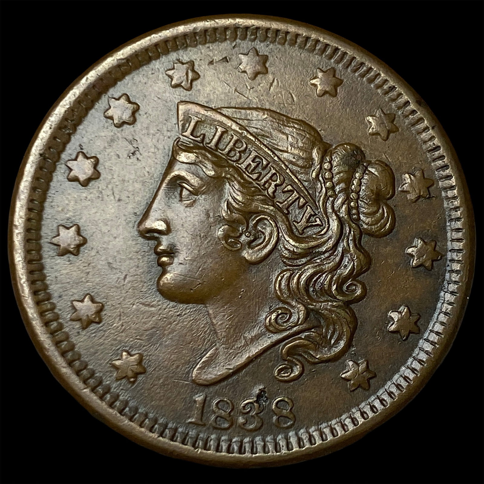 1838 Braided Hair Large Cent CHOICE AU: 1838 Braided Hair Large Cent CHOICE AU