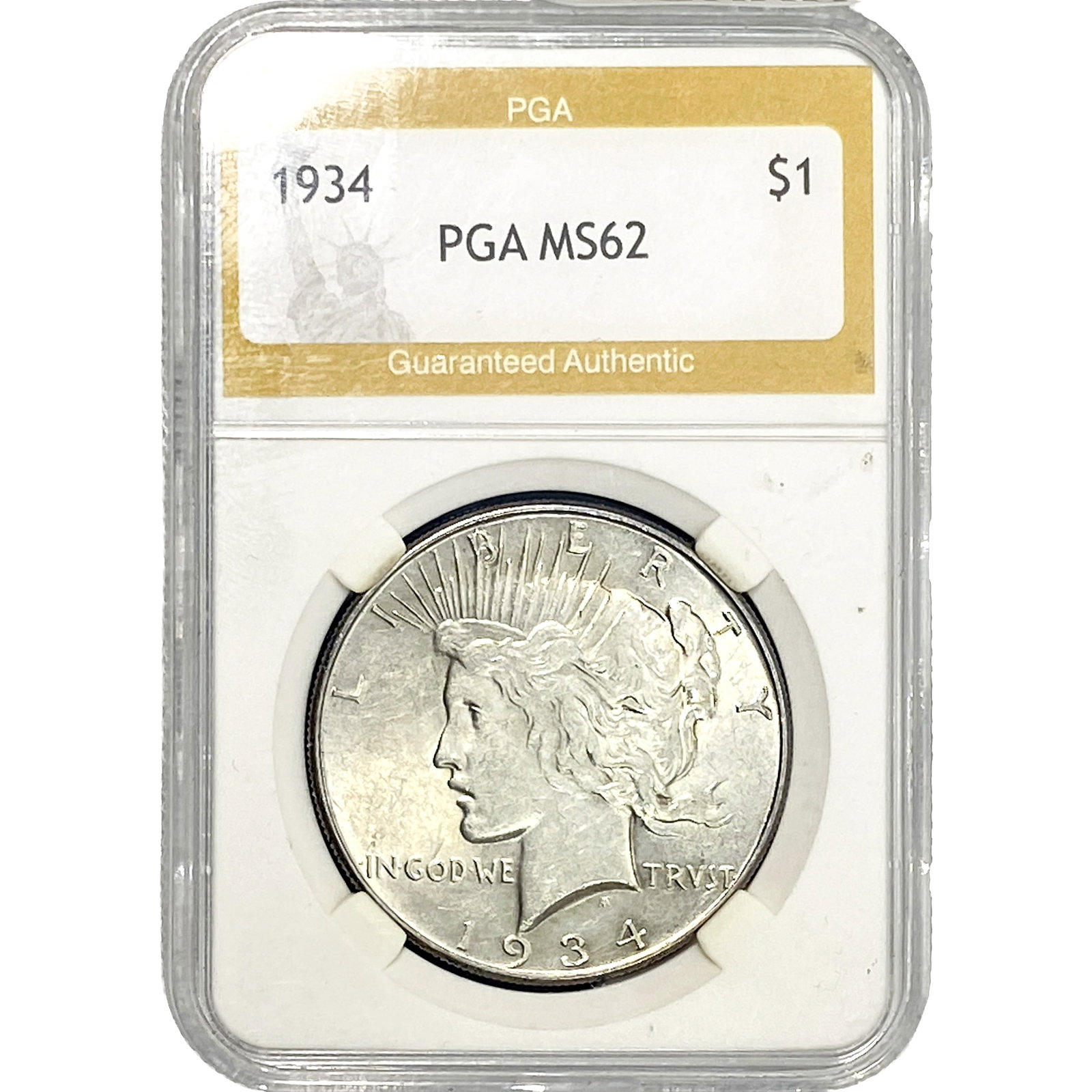 1934 Silver Peace Dollar PGA MS62: 1934 Silver Peace Dollar PGA MS62