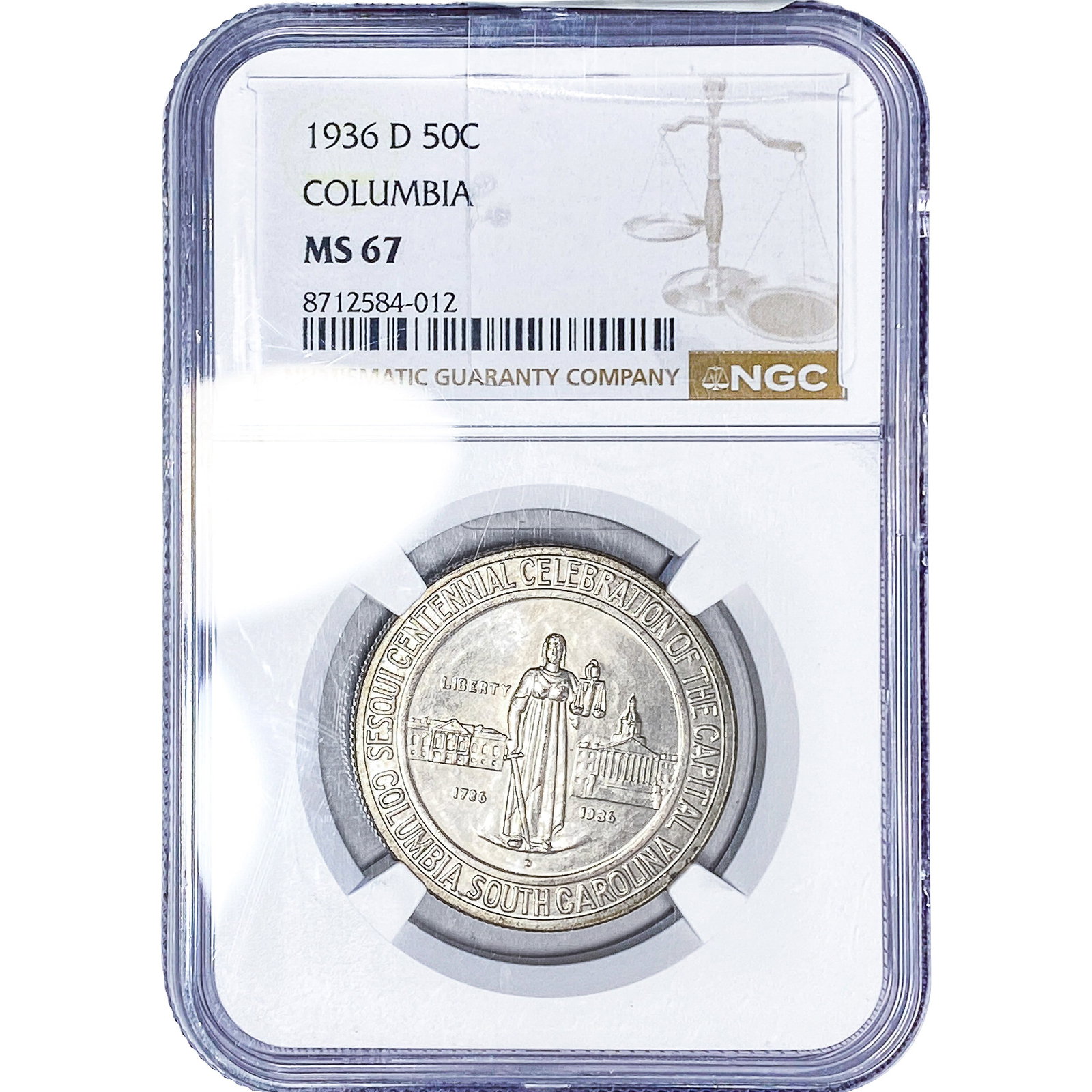 1936-D Columbia Half Dollar NGC MS67: 1936-D Columbia Half Dollar NGC MS67