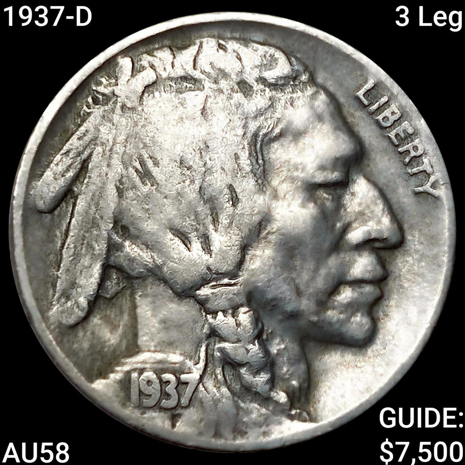 1937-D 3 Leg Buffalo Nickel CHOICE AU (1 of 2)