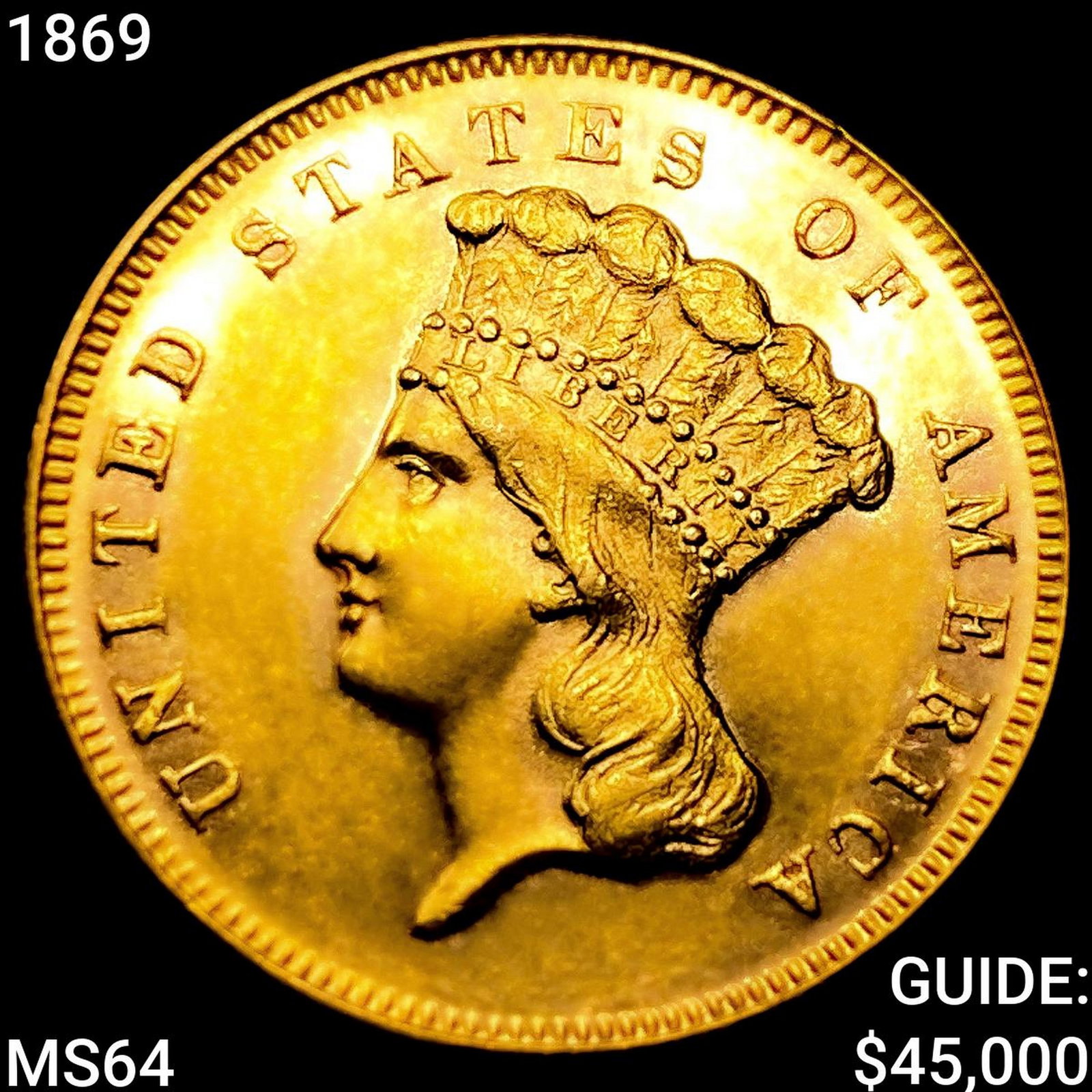 1869 $3 Gold Piece CHOICE BU (1 of 2)