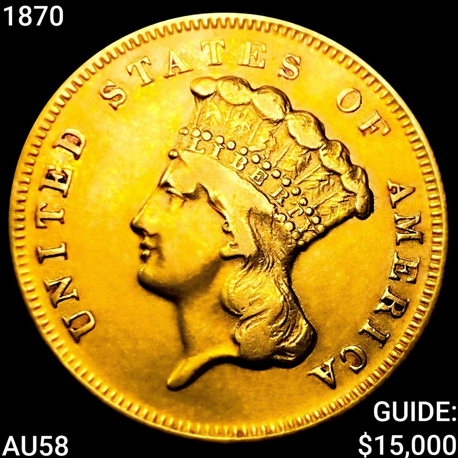 1870 $3 Gold Piece CHOICE AU (1 of 2)