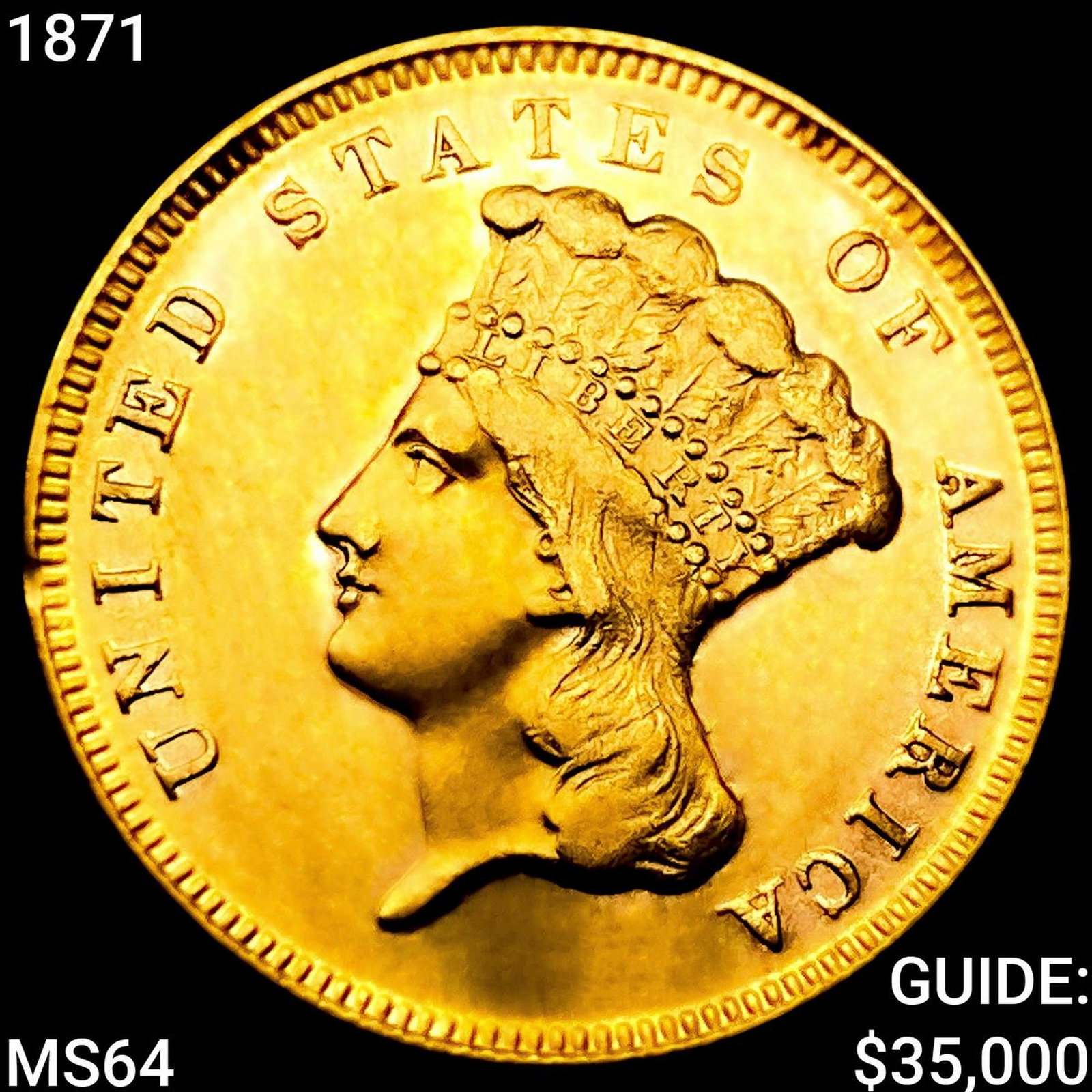 1871 $3 Gold Piece CHOICE BU (1 of 2)