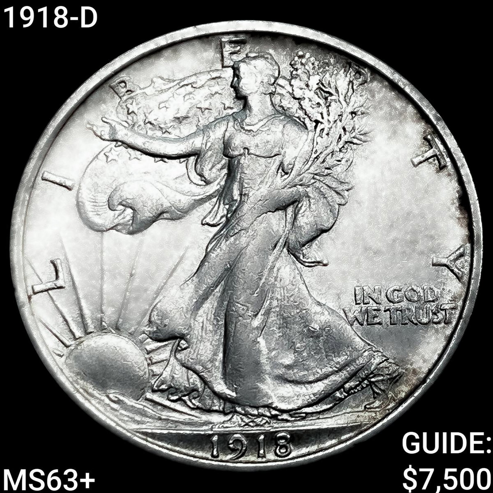 1918-D Walking Liberty Half Dollar CHOICE BU+: 1918-D Walking Liberty Half Dollar CHOICE BU+