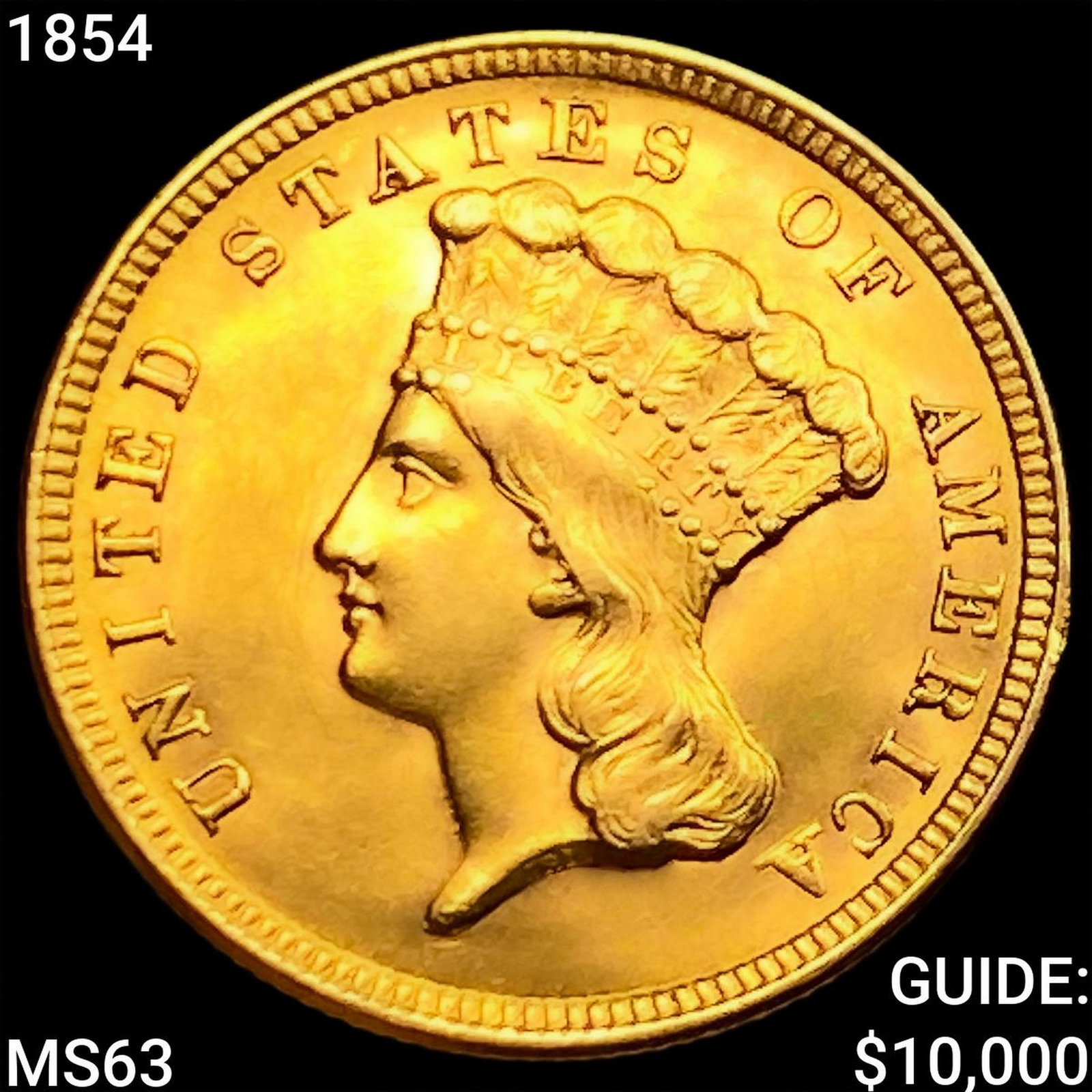 1854 $3 Gold Piece CHOICE BU (1 of 2)
