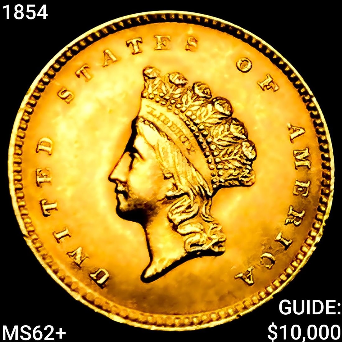 1854 Rare Gold Dollar UNCIRCULATED + (1 of 2)