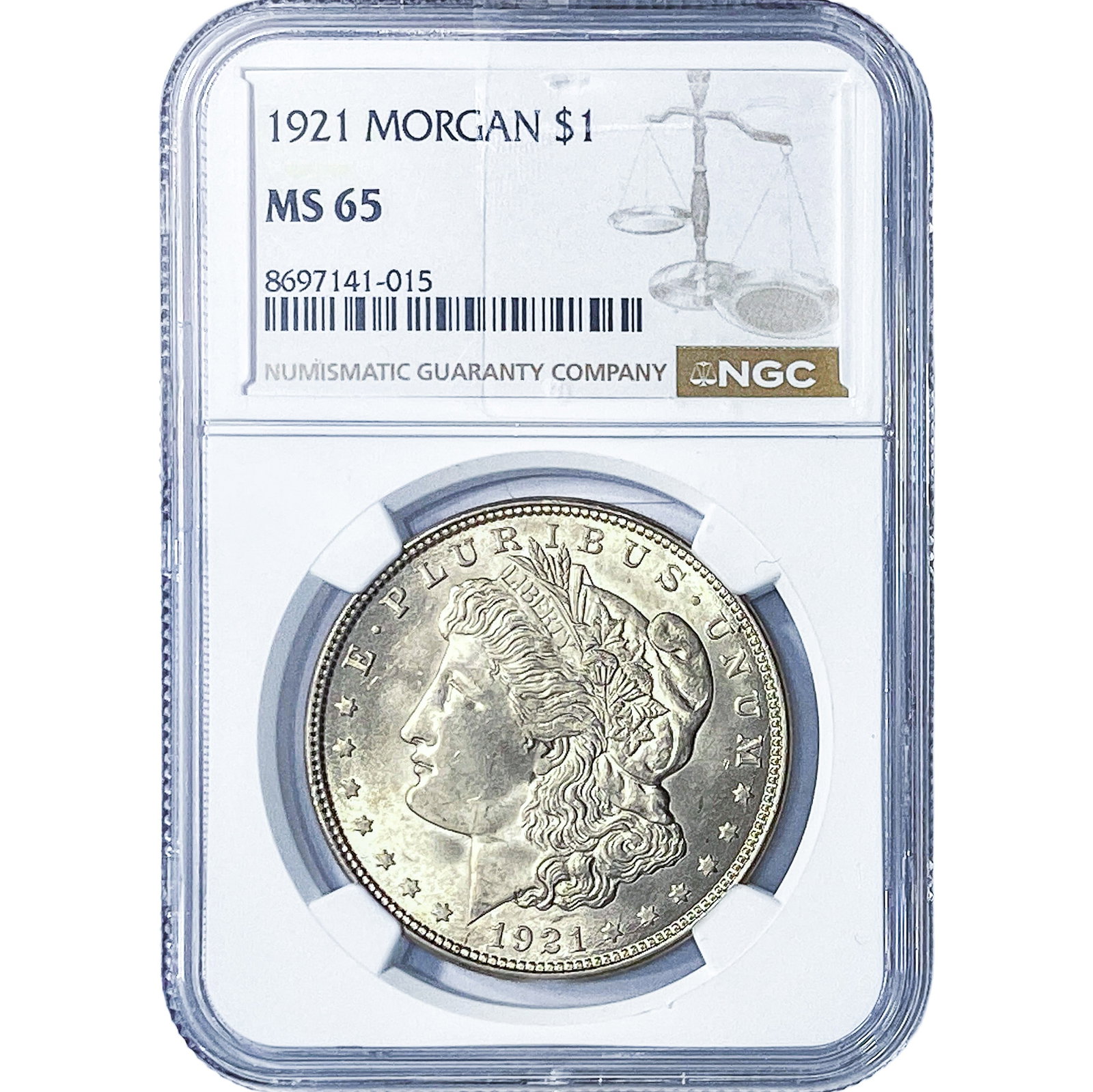 1921 Morgan Silver Dollar NGC MS65: 1921 Morgan Silver Dollar NGC MS65