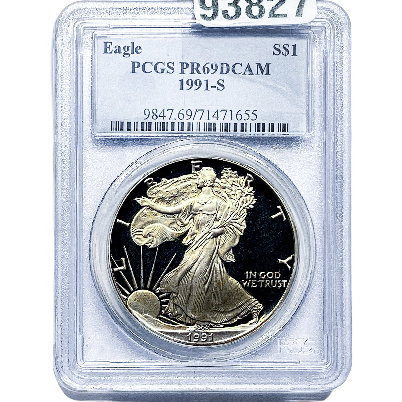 1991-S Silver Eagle PCGS PR69 DCAM: 1991-S Silver Eagle PCGS PR69 DCAM