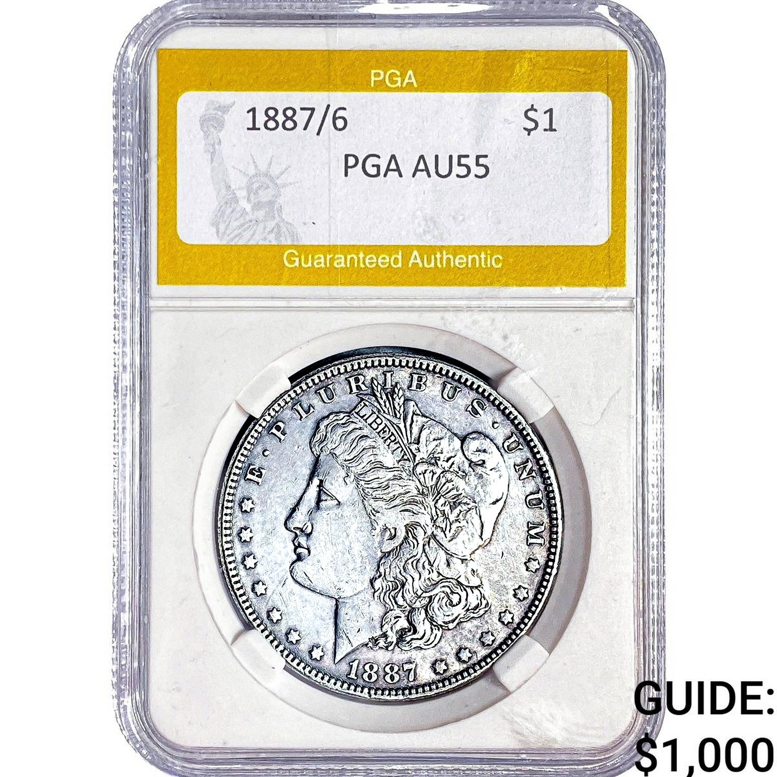 1887/6 Morgan Silver Dollar PGA AU55: 1887/6 Morgan Silver Dollar PGA AU55