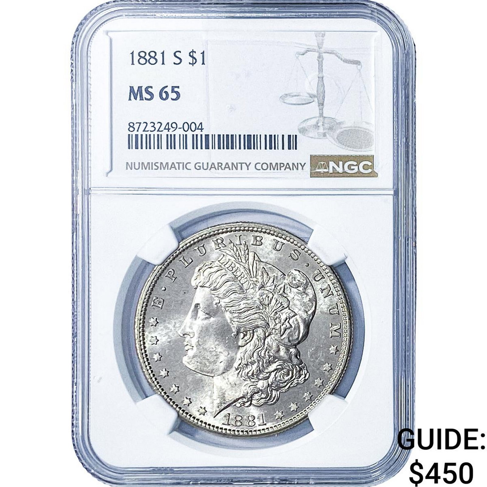 1881-S Morgan Silver Dollar NGC MS65: 1881-S Morgan Silver Dollar NGC MS65