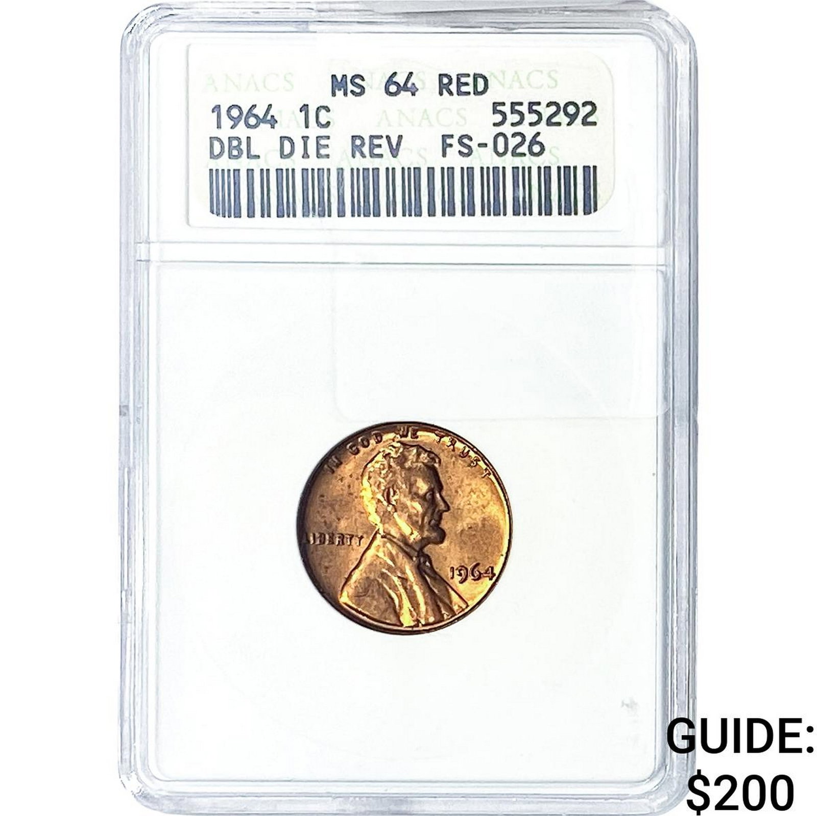 1964 Lincoln Memorial Cent ANACS MS64 RD DDR FS026 (1 of 2)