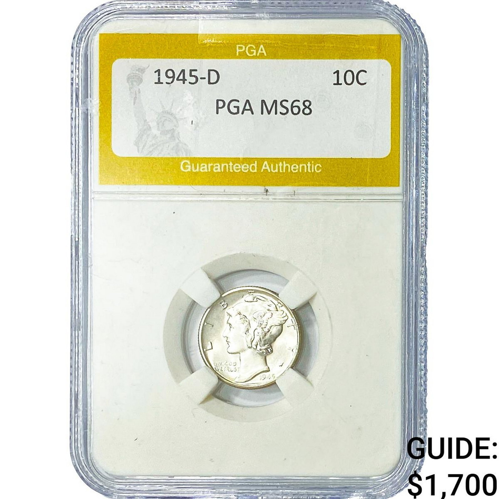 1945-D Mercury Silver Dime PGA MS68: 1945-D Mercury Silver Dime PGA MS68
