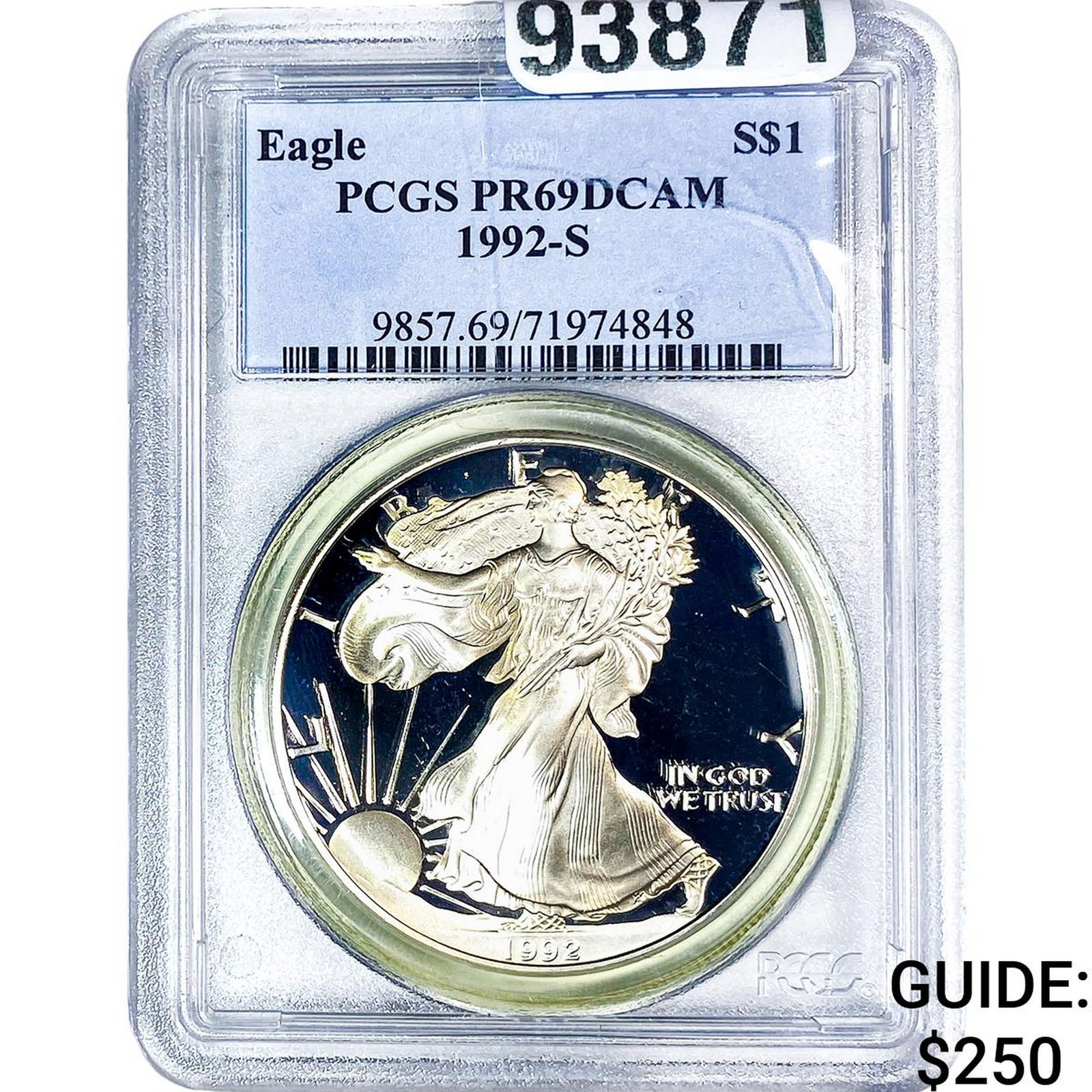 1992-S Silver Eagle PCGS PR69 DCAM: 1992-S Silver Eagle PCGS PR69 DCAM