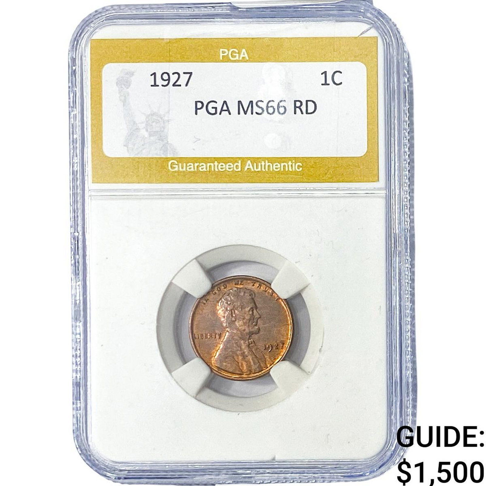 1927 Wheat Cent PGA MS66 RD: 1927 Wheat Cent PGA MS66 RD