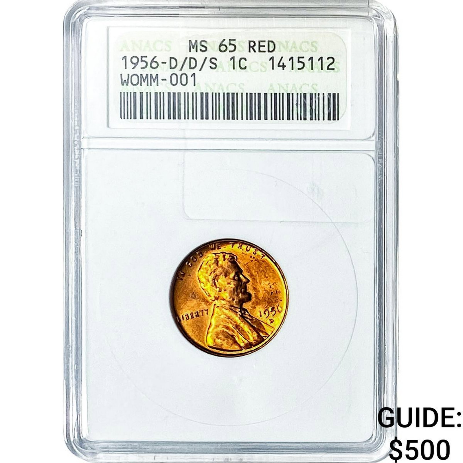 1956-D/D/S Wheat Cent ANACS MS65 Red WOMM-001: 1956-D/D/S Wheat Cent ANACS MS65 Red WOMM-001