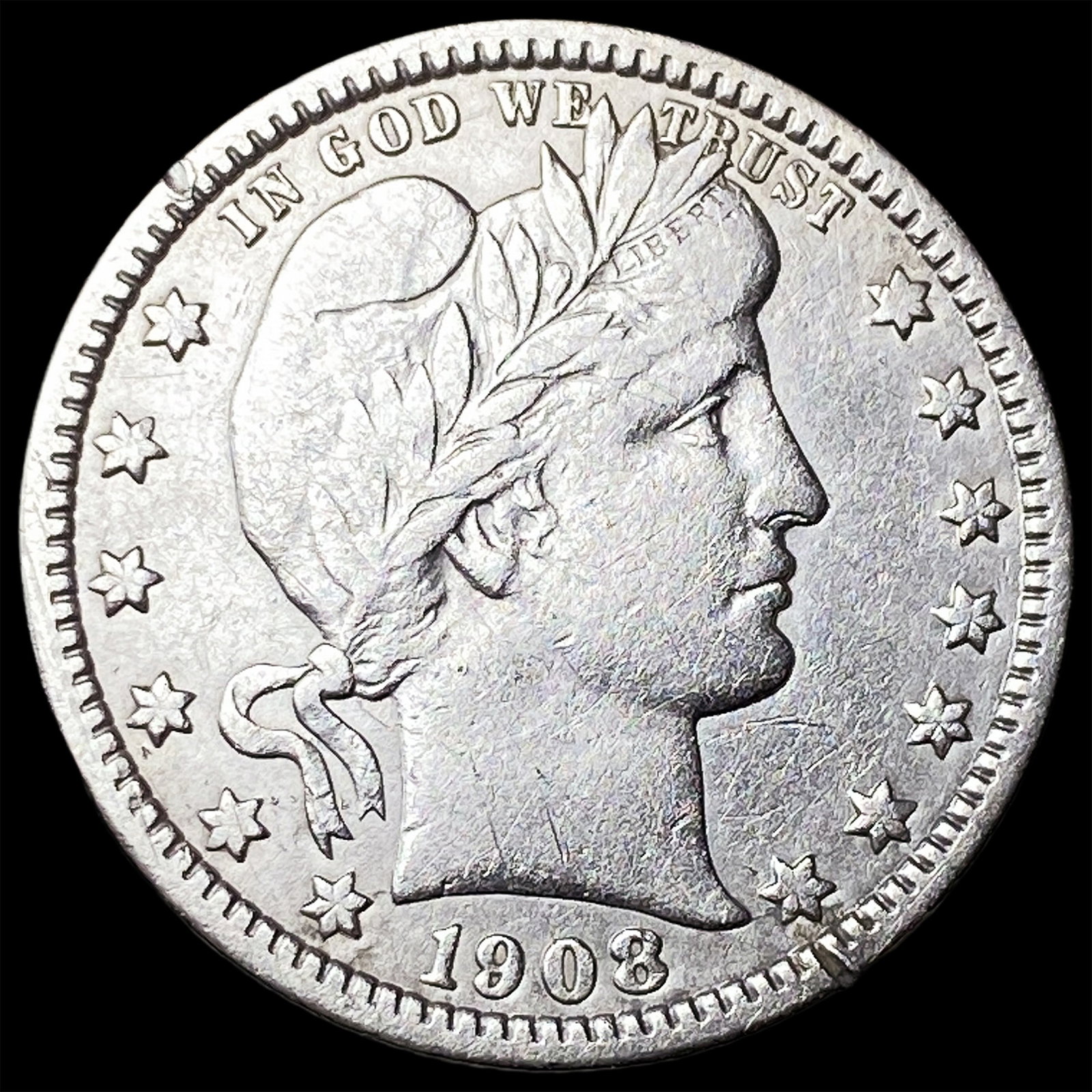 1908-O Barber Silver Quarter NEARLY UNCIRCULATED (1 of 2)