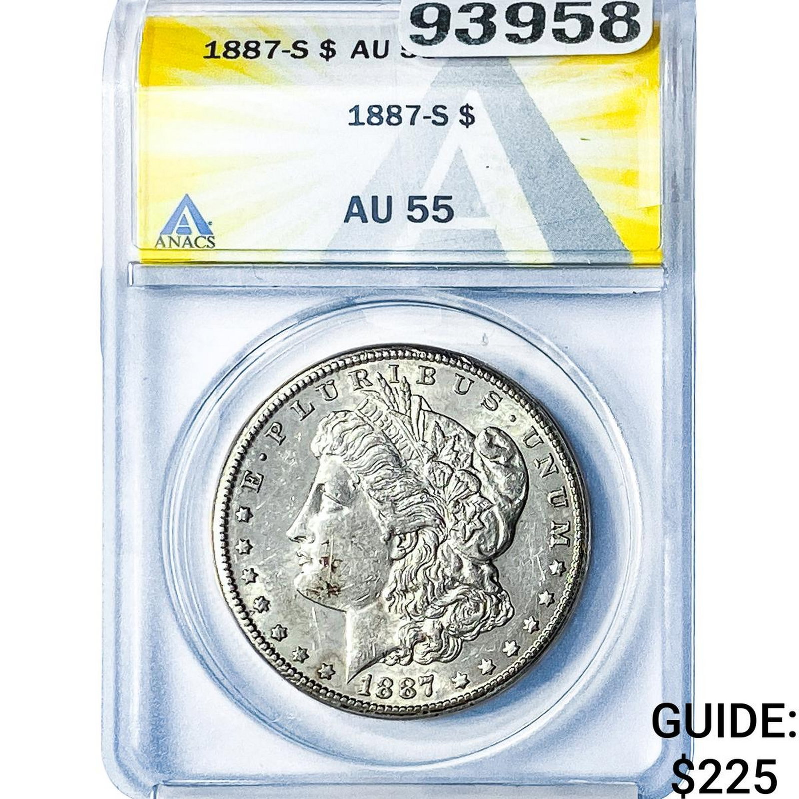 1887-S Morgan Silver Dollar ANACS AU55: 1887-S Morgan Silver Dollar ANACS AU55
