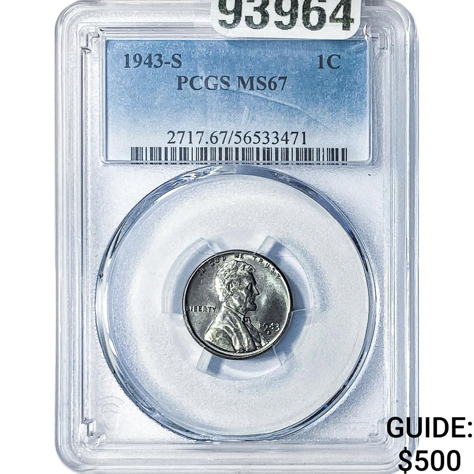 1943-S Wheat Cent PCGS MS67: 1943-S Wheat Cent PCGS MS67