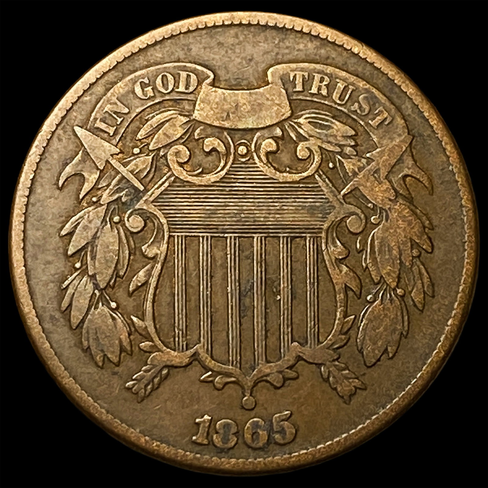 1865 Two-Cent Piece NICELY CIRCULATED: 1865 Two-Cent Piece NICELY CIRCULATED