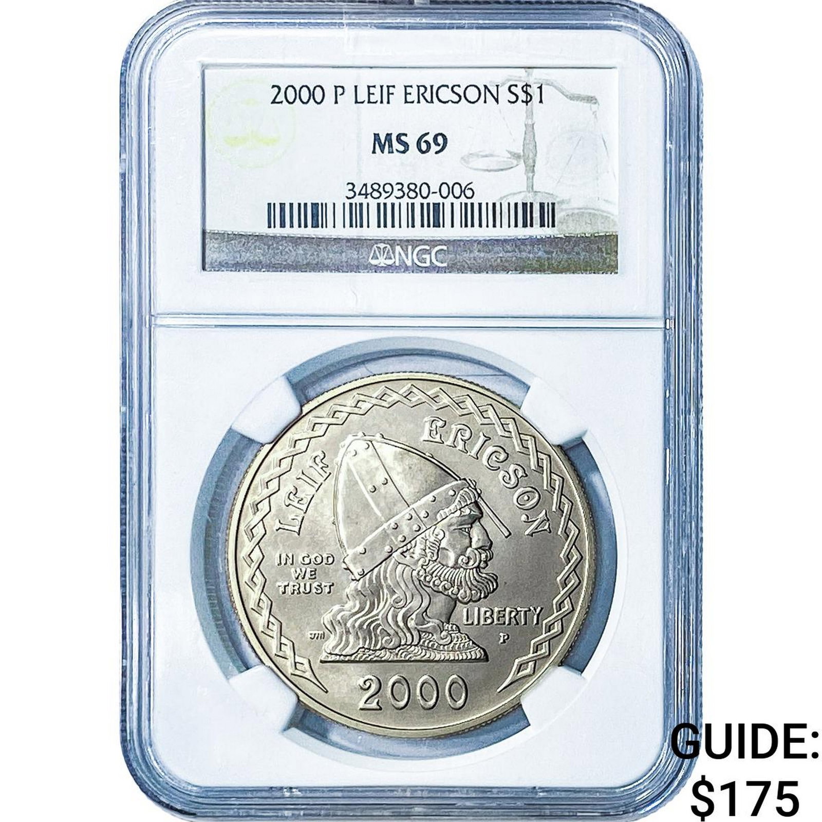 2000-P Leif Ericson SIlver $1 .7734 ASW NGC MS69: 2000-P Leif Ericson SIlver $1 .7734 ASW NGC MS69