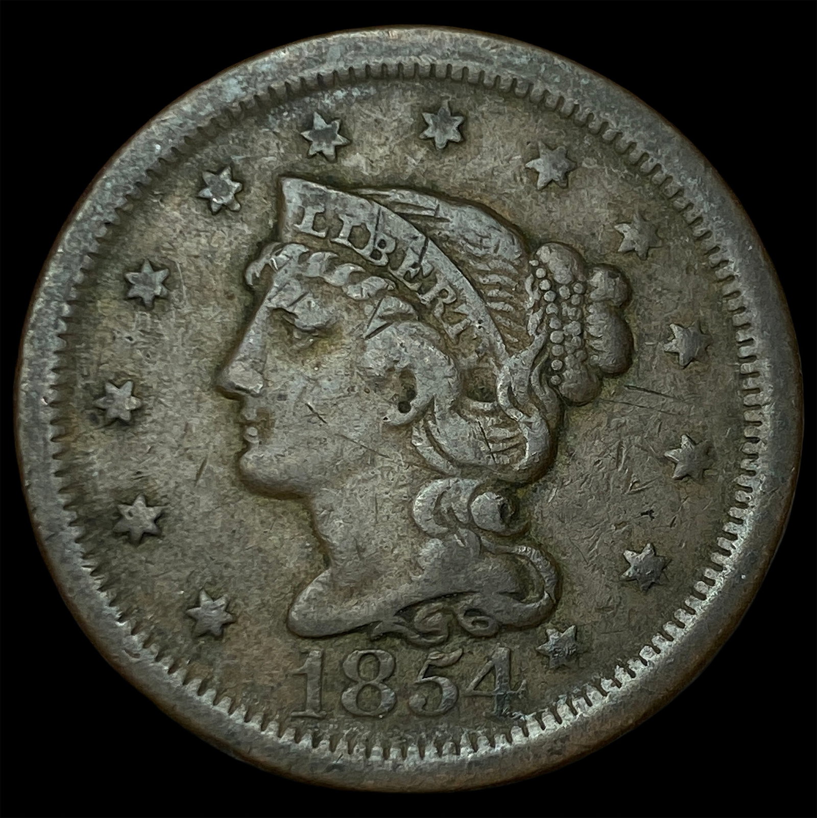 1854 Braided Hair Large Cent NEARLY UNCIRCULATED: 1854 Braided Hair Large Cent NEARLY UNCIRCULATED
