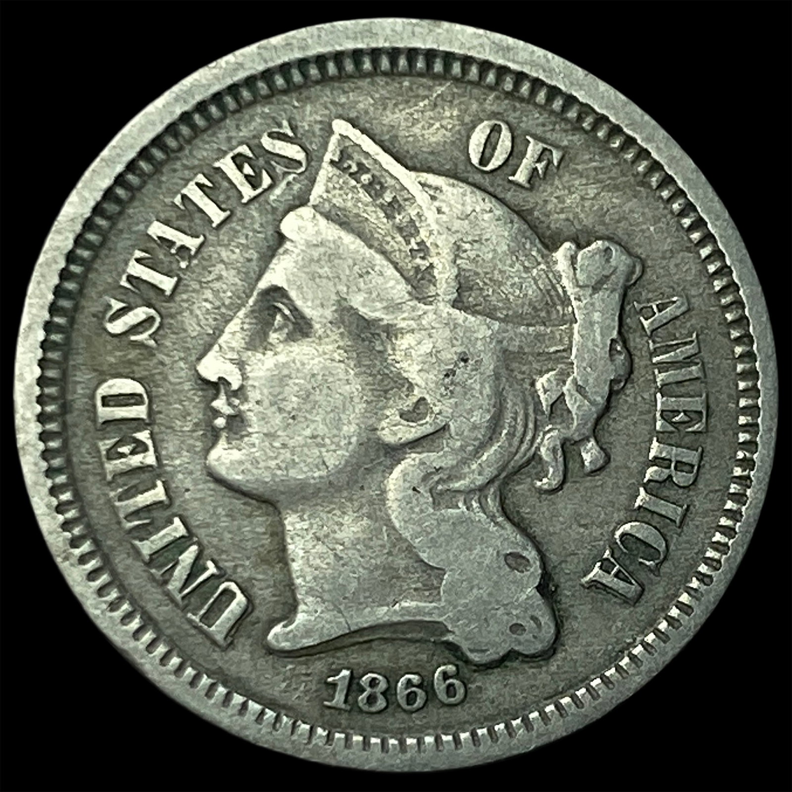 1866 Nickel Three-Cent Piece LIGHTLY CIRCULATED: 1866 Nickel Three-Cent Piece LIGHTLY CIRCULATED