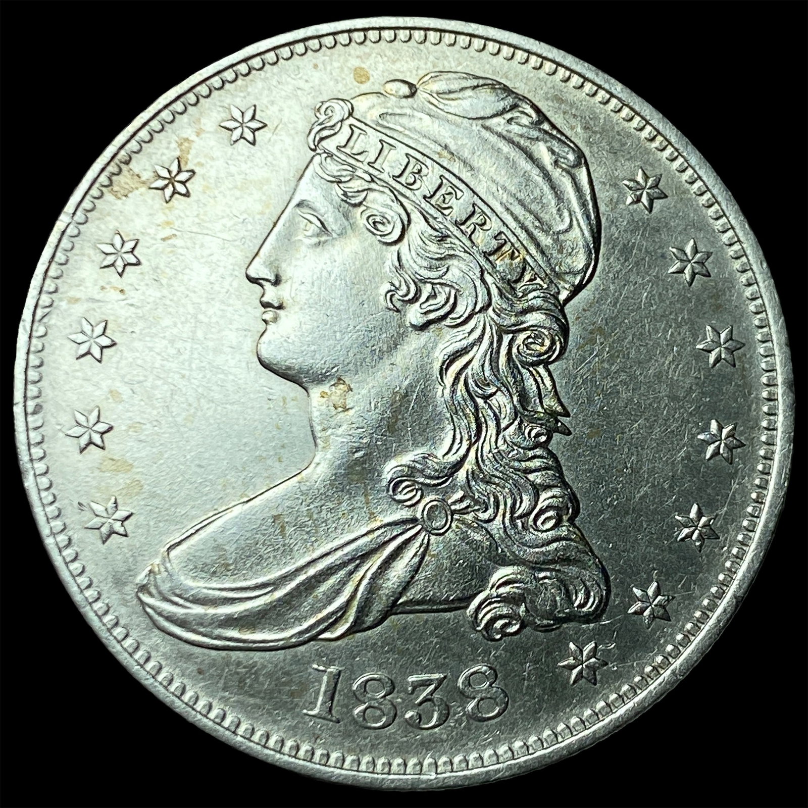 1838 Silver Half Dollar CHOICE AU: 1838 Silver Half Dollar CHOICE AU