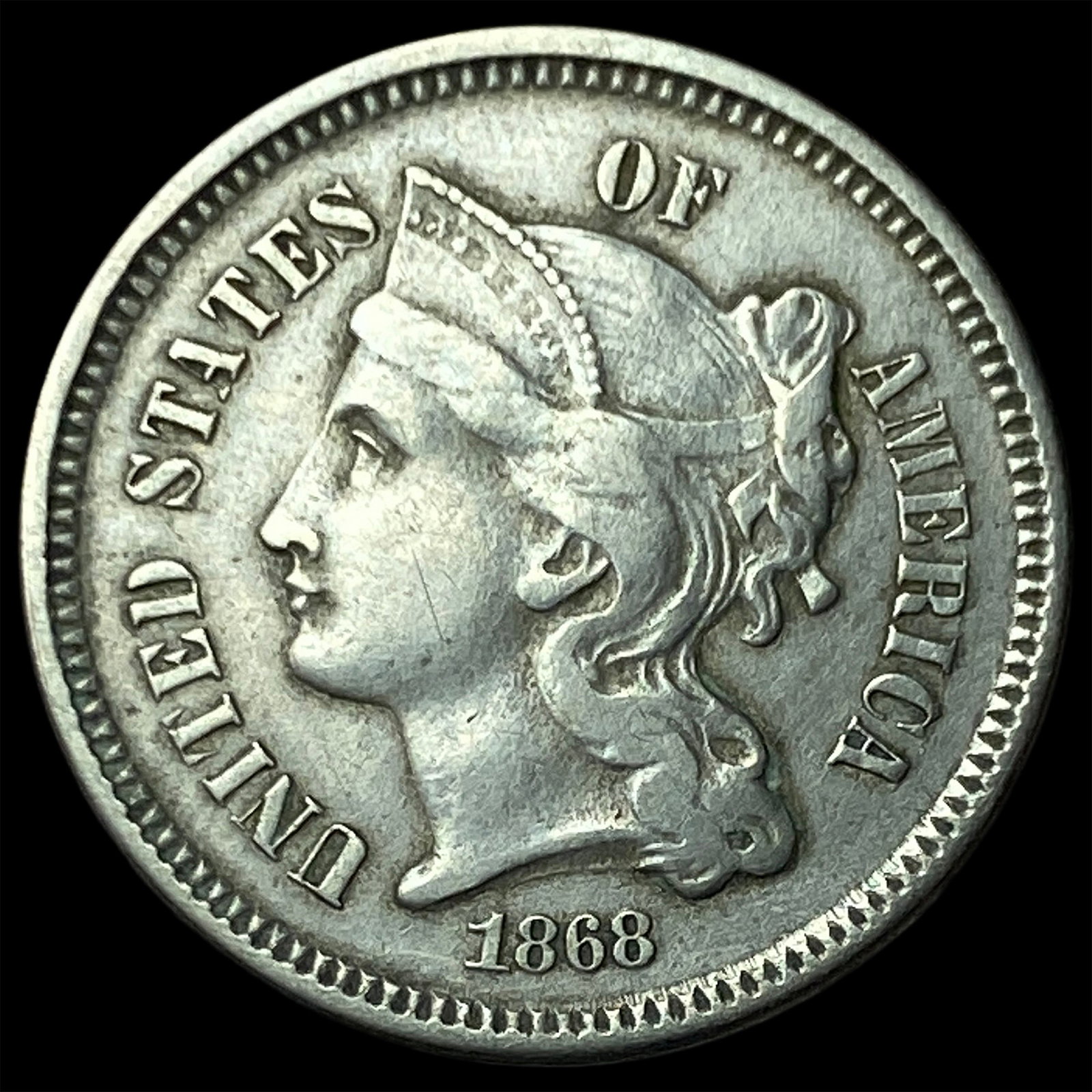 1868 Nickel Three-Cent Piece NEARLY UNCIRCULATED (1 of 2)